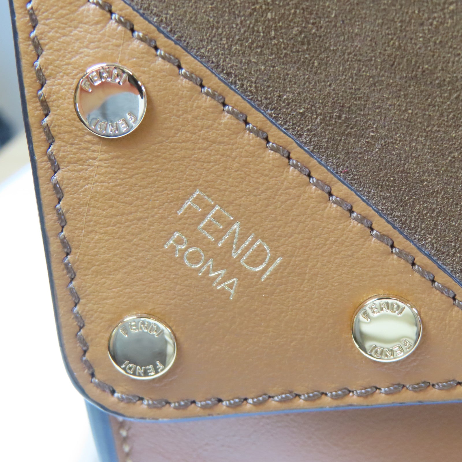 FENDI 牛皮皮革/麂皮皮革Flip Tote Shoulder Bag金扣手挽肩背兩用袋啡色