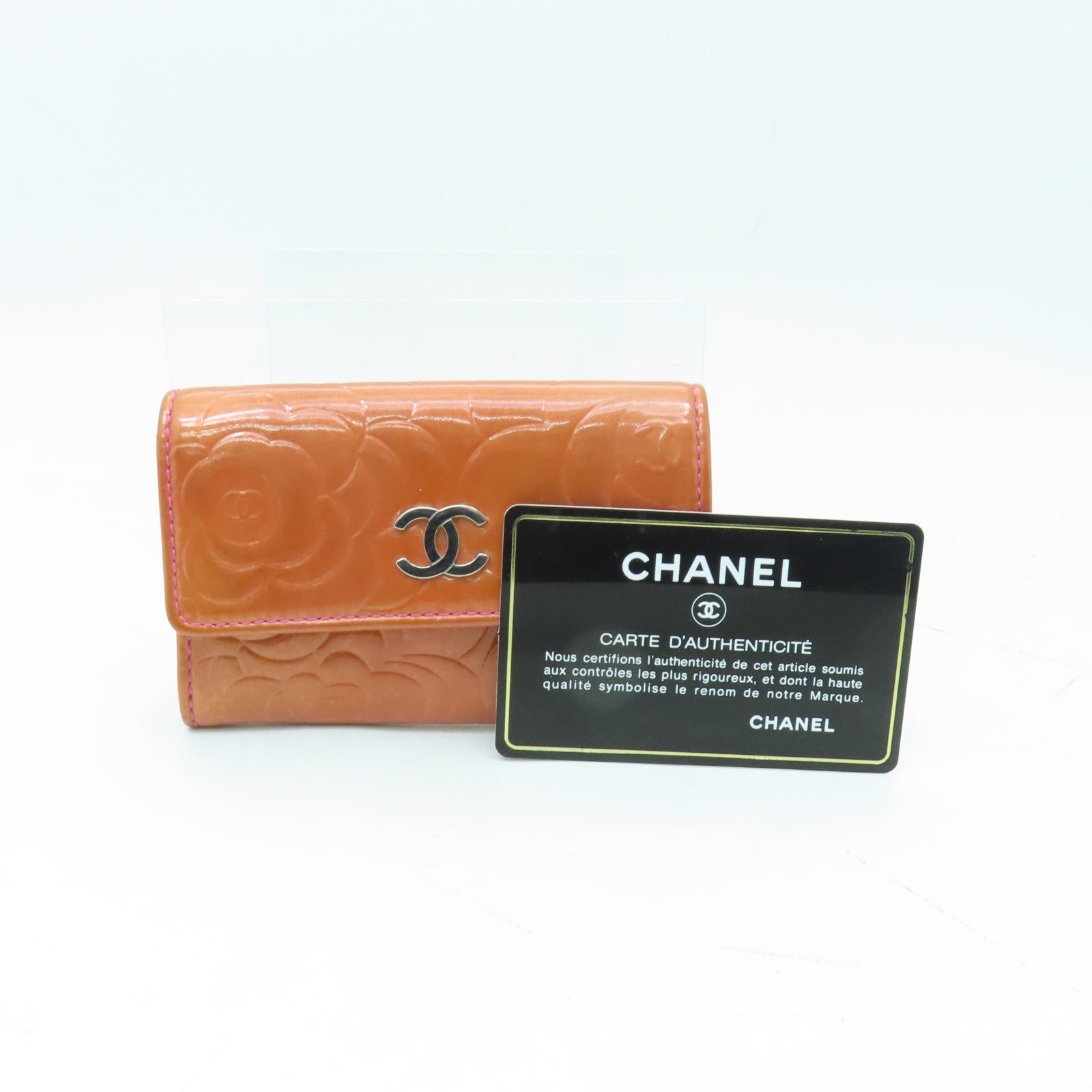 CHANEL 漆皮皮革Card Case銀扣卡片套橙色