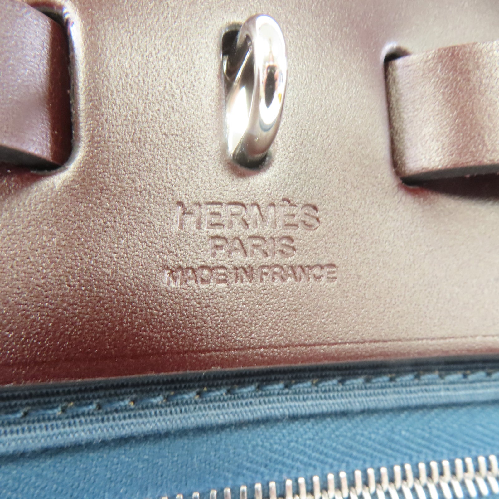 HERMES 帆布Herbag PM銀扣手挽肩背兩用袋風衣卡其色