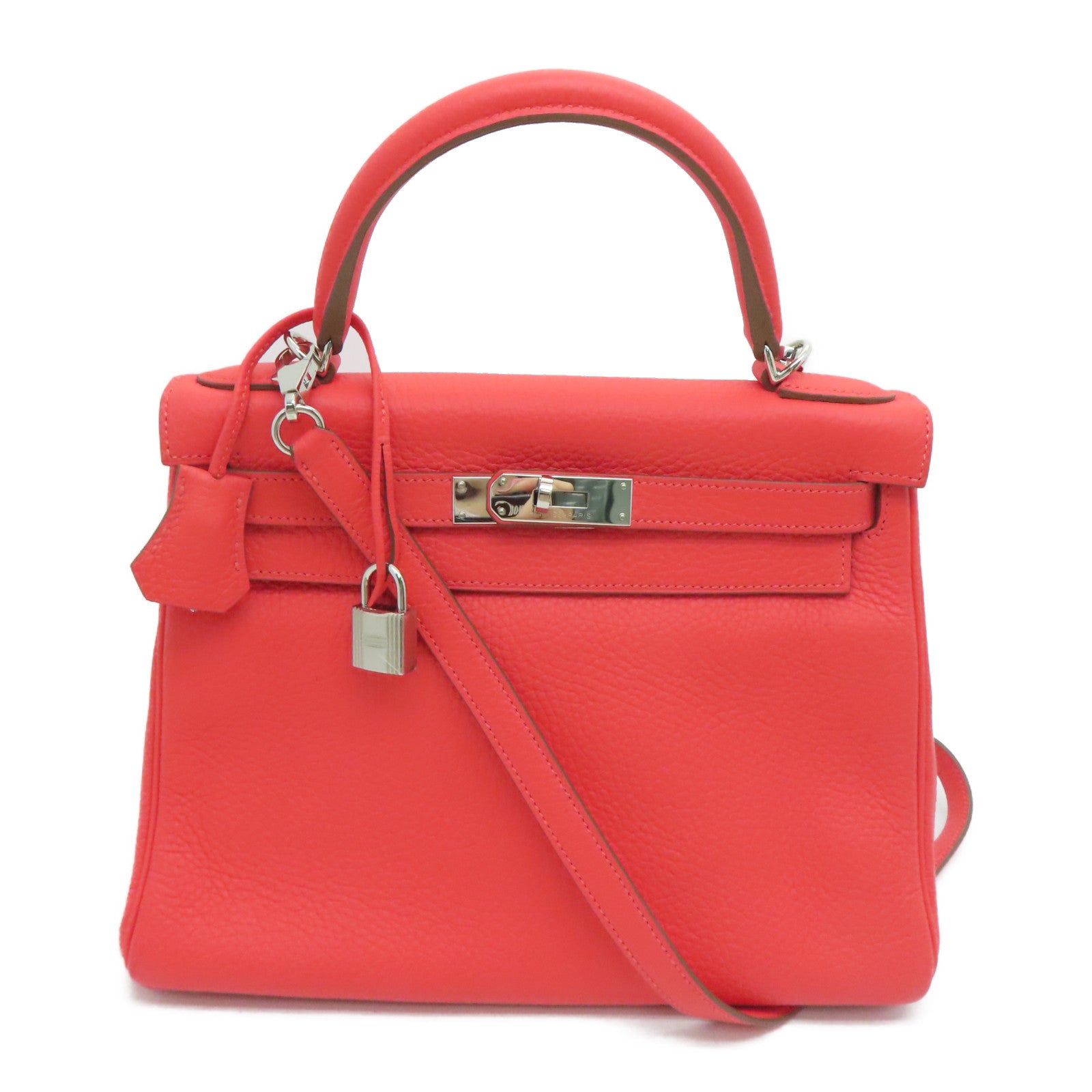 HERMES [Sharp Discount] Clemence Leather Kelly 28 Silver Buckle Hand Bag Pink/Rose Jaipur