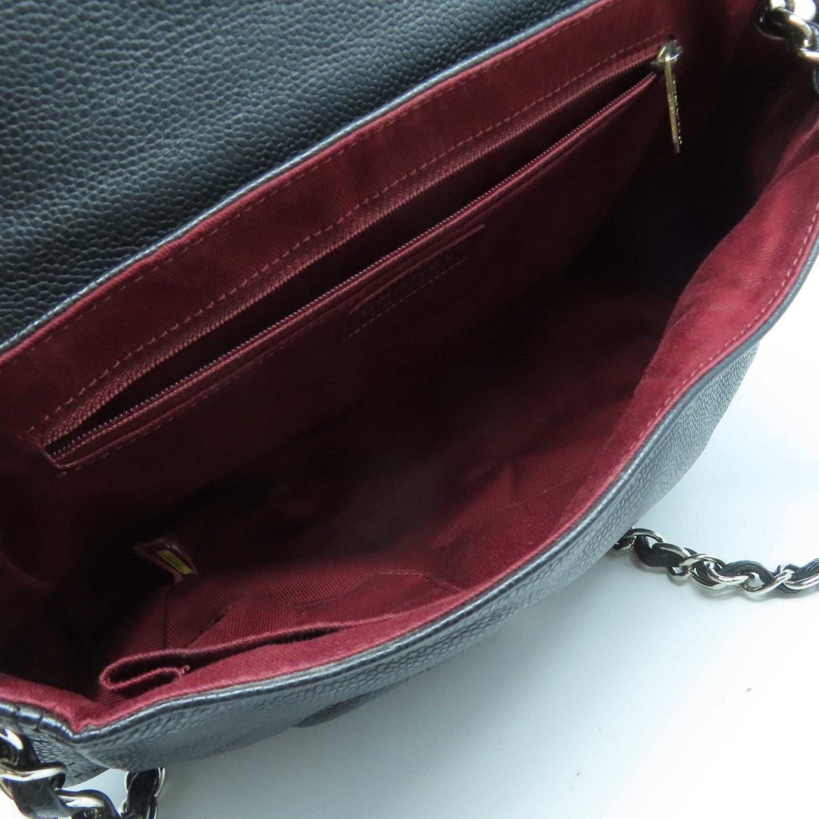 CHANEL 菱格Caviar皮革Chain Shoulder銀扣手挽肩背兩用袋黑色