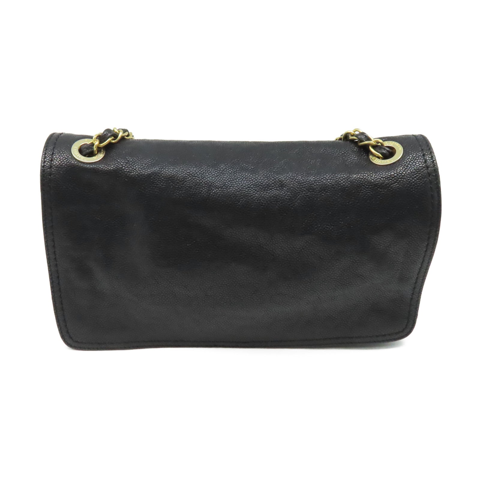 CHANEL 菱格Caviar皮革Chain Shoulder Bag金扣鏈帶肩背袋黑色