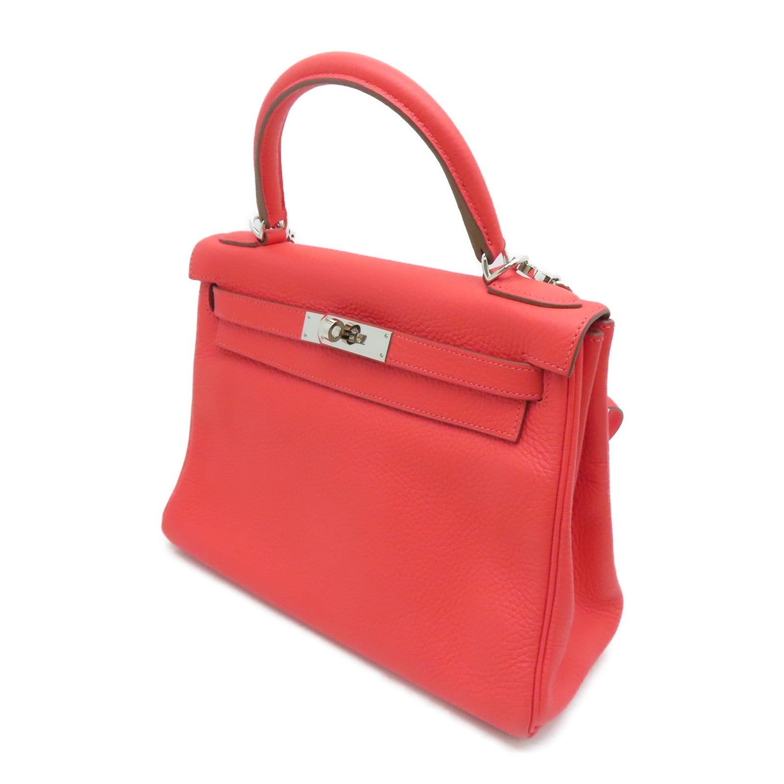 HERMES [Sharp Discount] Clemence Leather Kelly 28 Silver Buckle Hand Bag Pink/Rose Jaipur