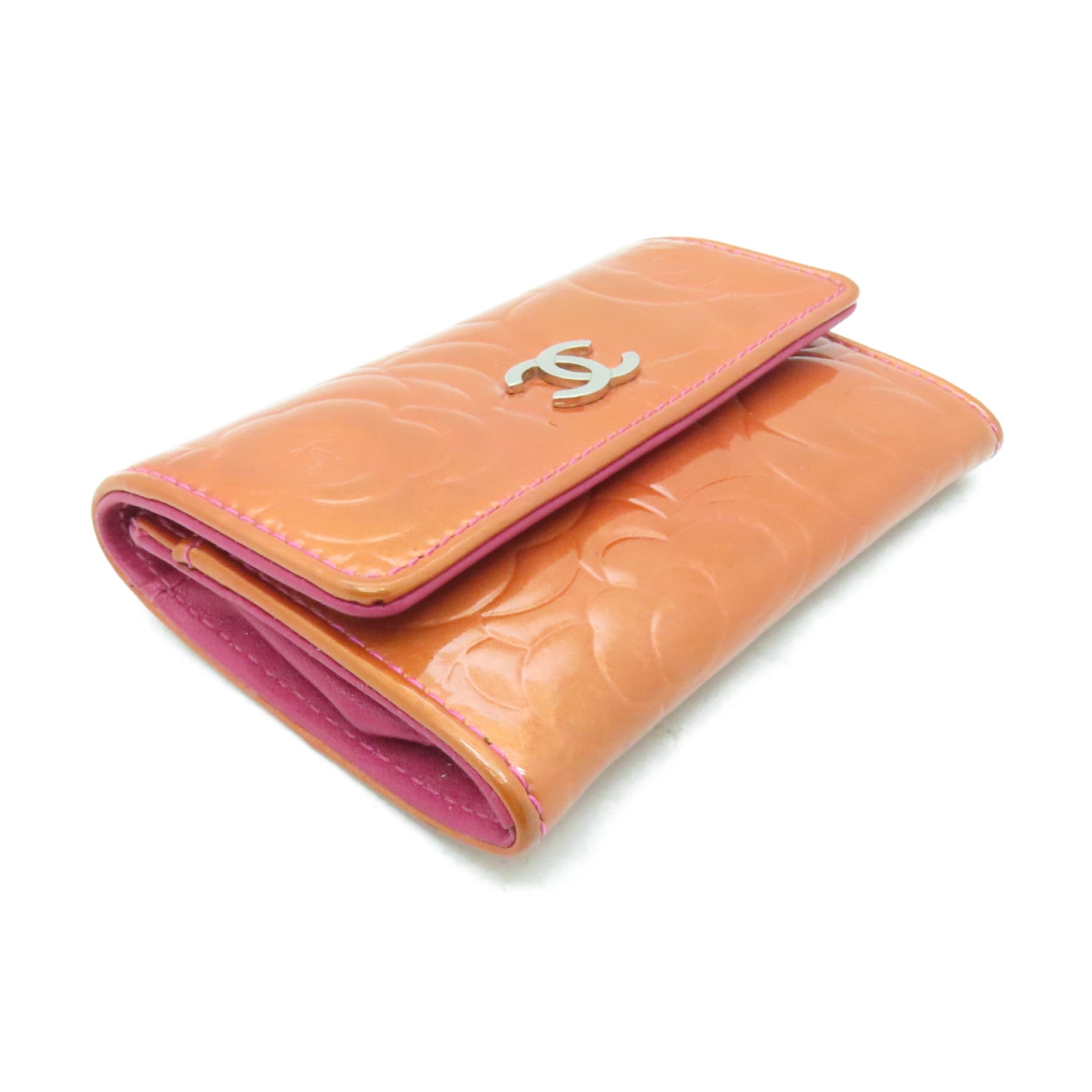 CHANEL 漆皮皮革Card Case銀扣卡片套橙色