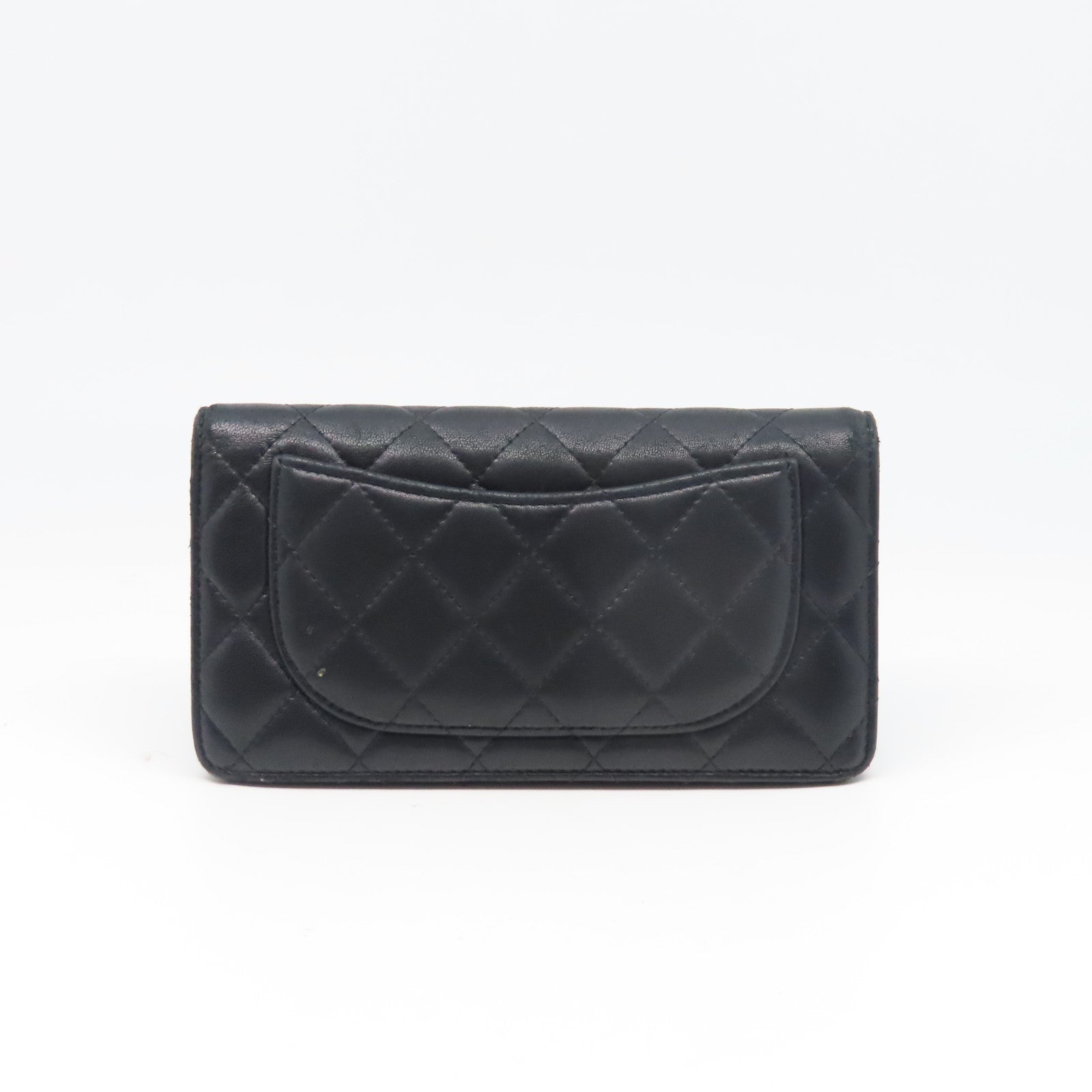 CHANEL 菱格牛皮皮革Long Wallet銀扣長錢包黑色