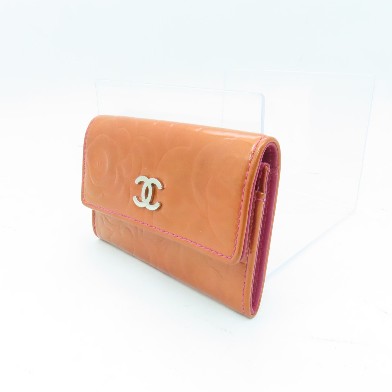 CHANEL 漆皮皮革Card Case銀扣卡片套橙色