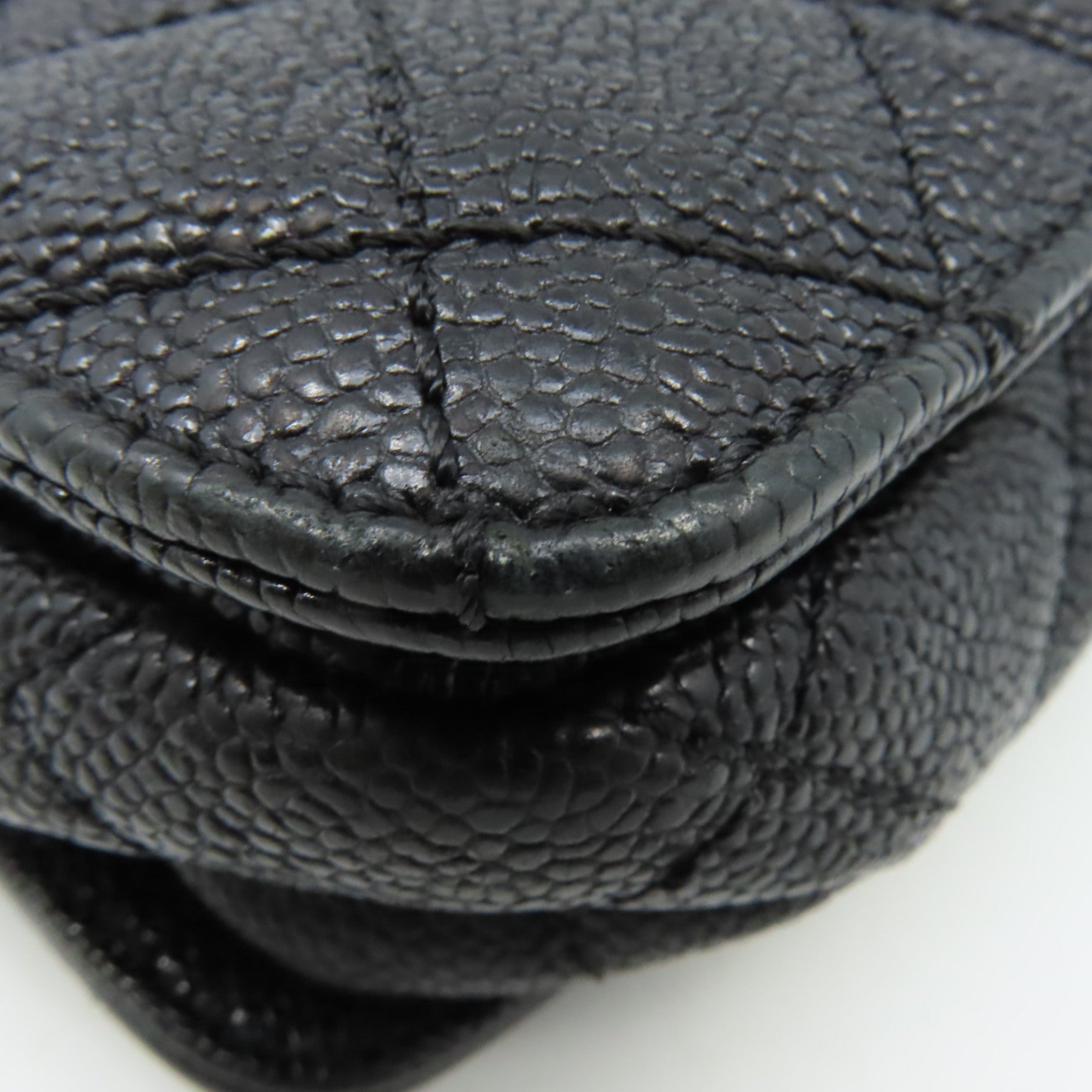 CHANEL 菱格Caviar皮革Chain Shoulder Bag金扣鏈帶肩背袋黑色