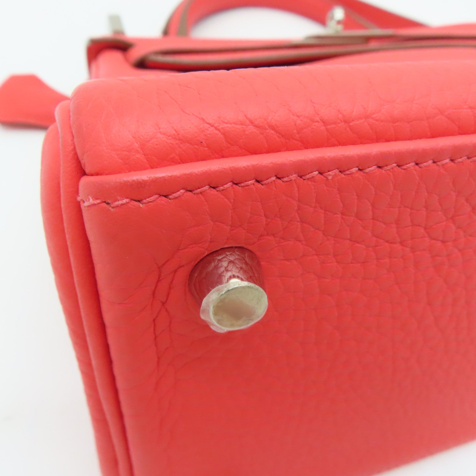HERMES [Sharp Discount] Clemence Leather Kelly 28 Silver Buckle Hand Bag Pink/Rose Jaipur