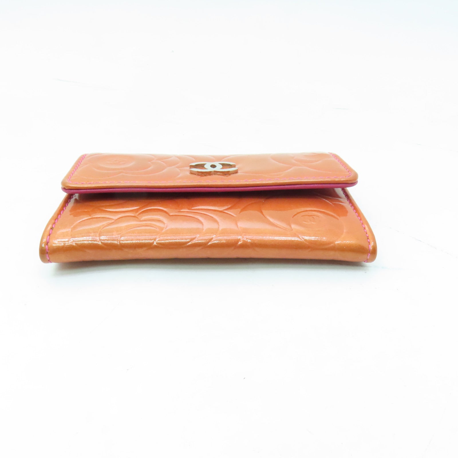 CHANEL 漆皮皮革Card Case銀扣卡片套橙色
