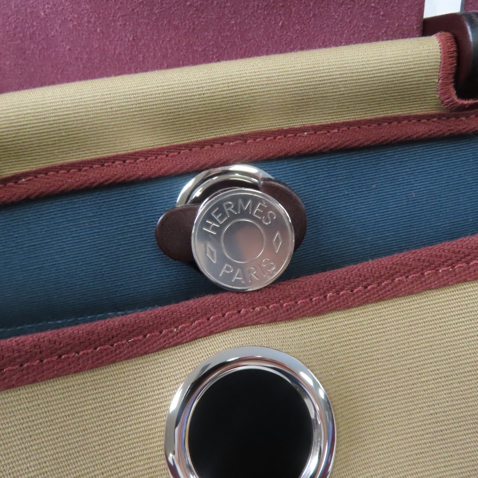 HERMES 帆布Herbag PM銀扣手挽肩背兩用袋風衣卡其色