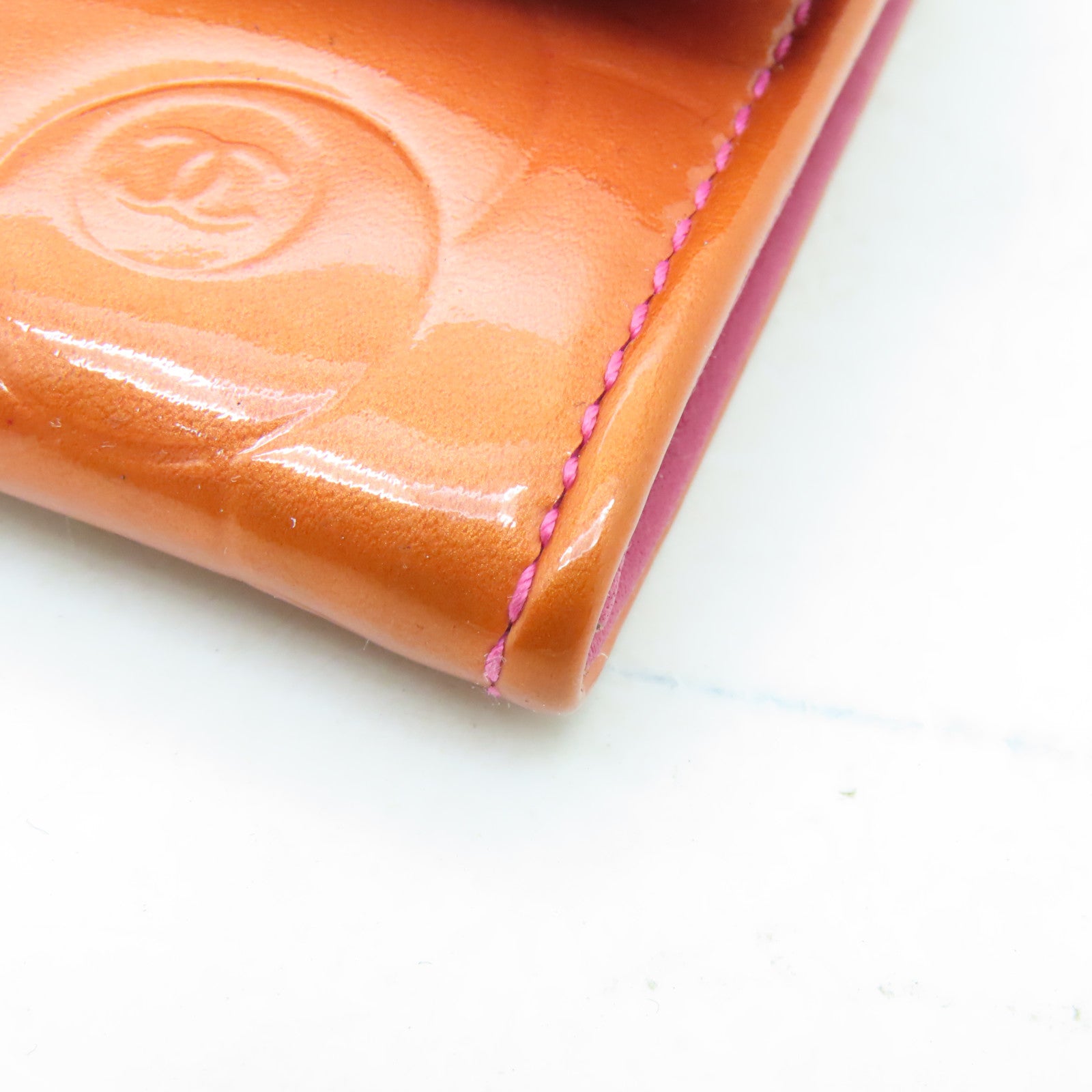 CHANEL 漆皮皮革Card Case銀扣卡片套橙色