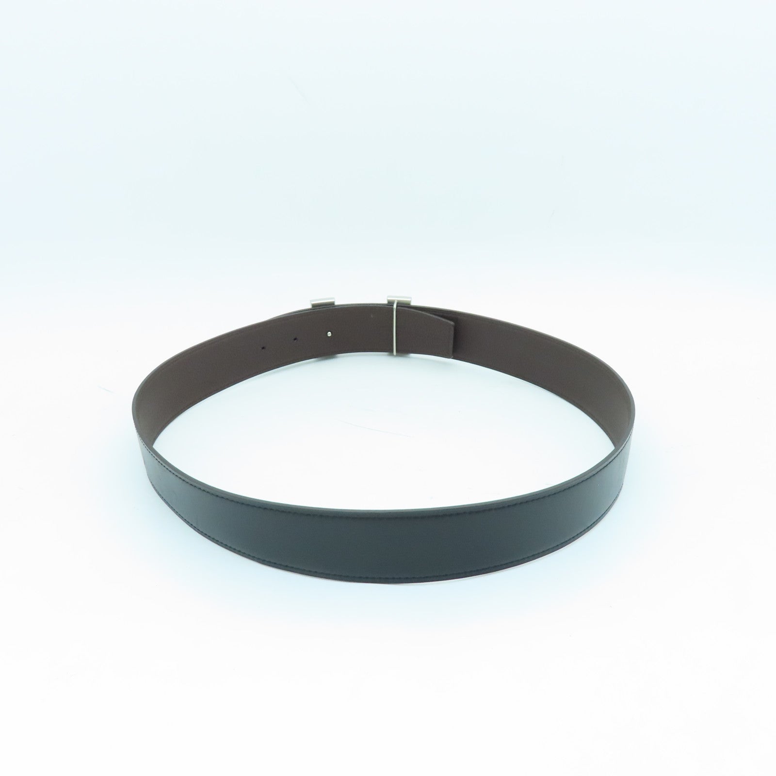 HERMES Swift Leather Belt 80cm Silver Buckle Black/Brown