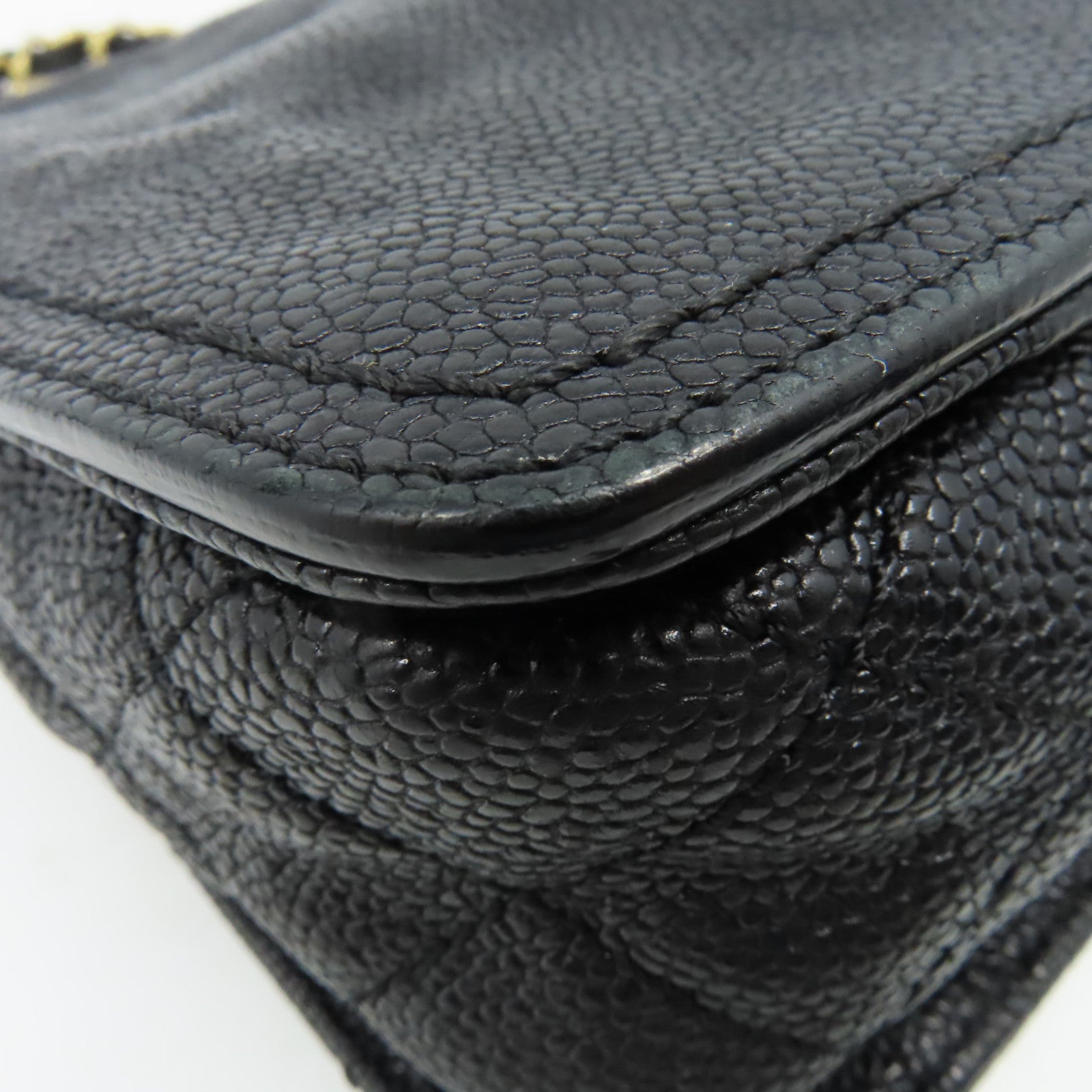 CHANEL 菱格Caviar皮革Chain Shoulder Bag金扣鏈帶肩背袋黑色