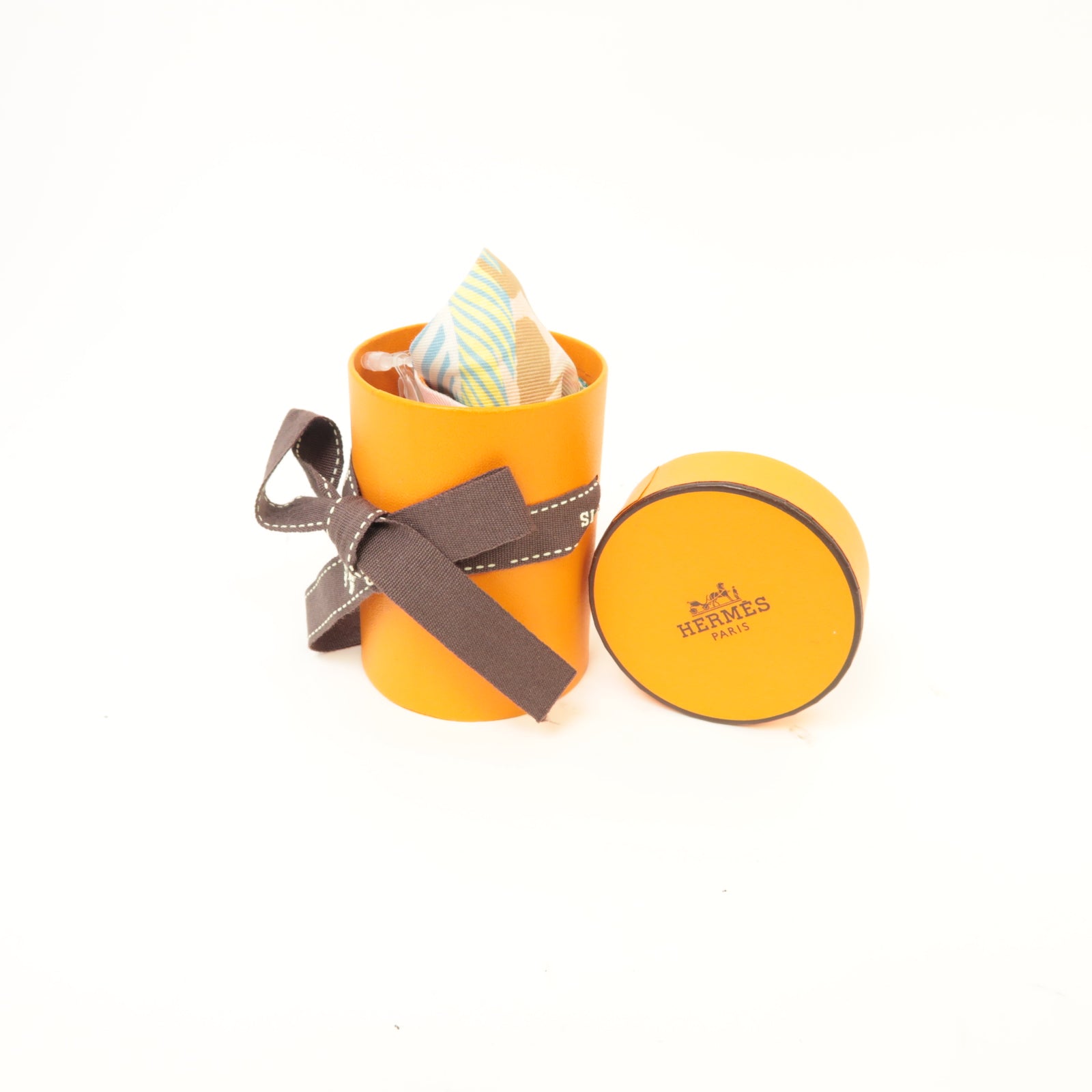 HERMES 絲質Twilly絲巾橙色/彩色