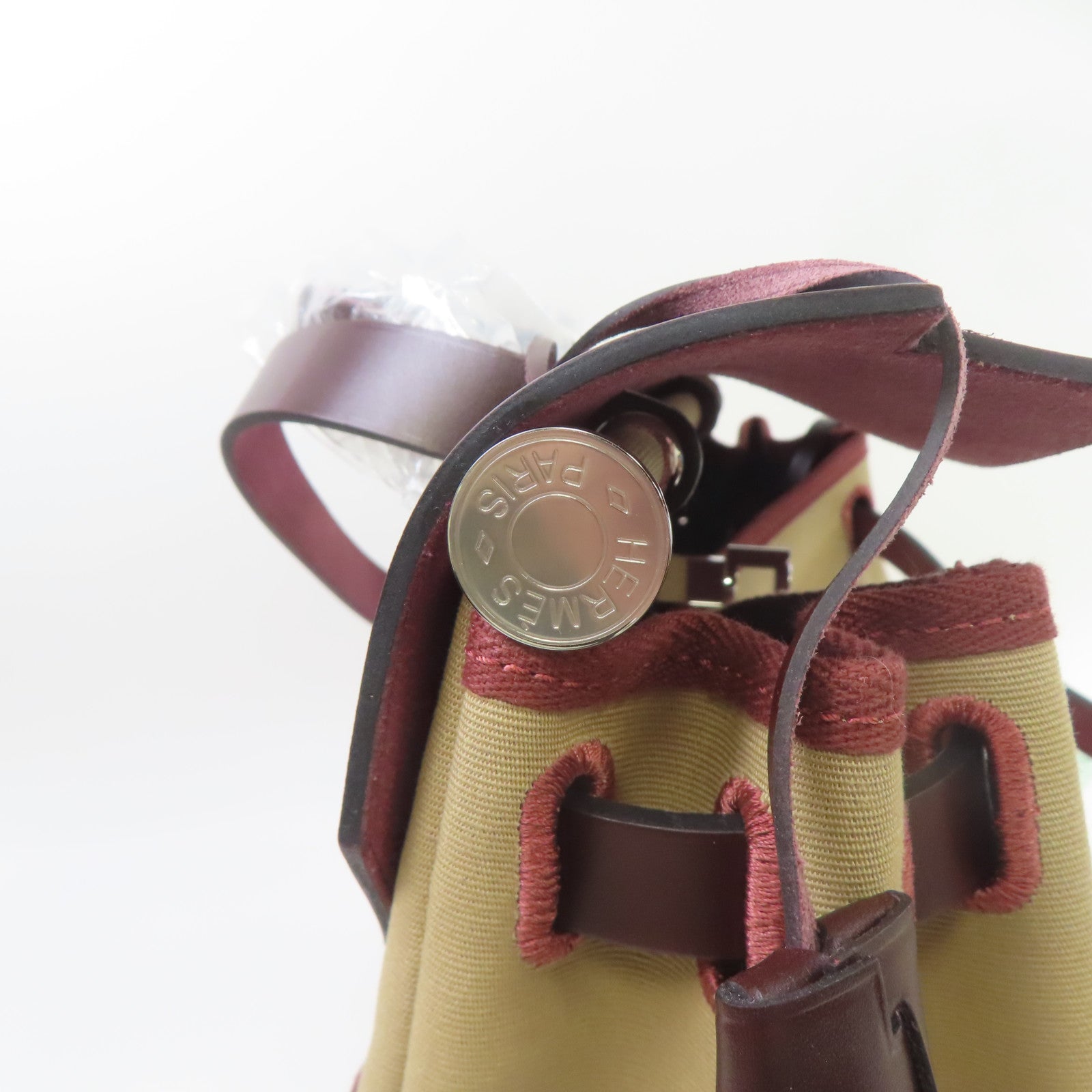 HERMES 帆布Herbag PM銀扣手挽肩背兩用袋風衣卡其色