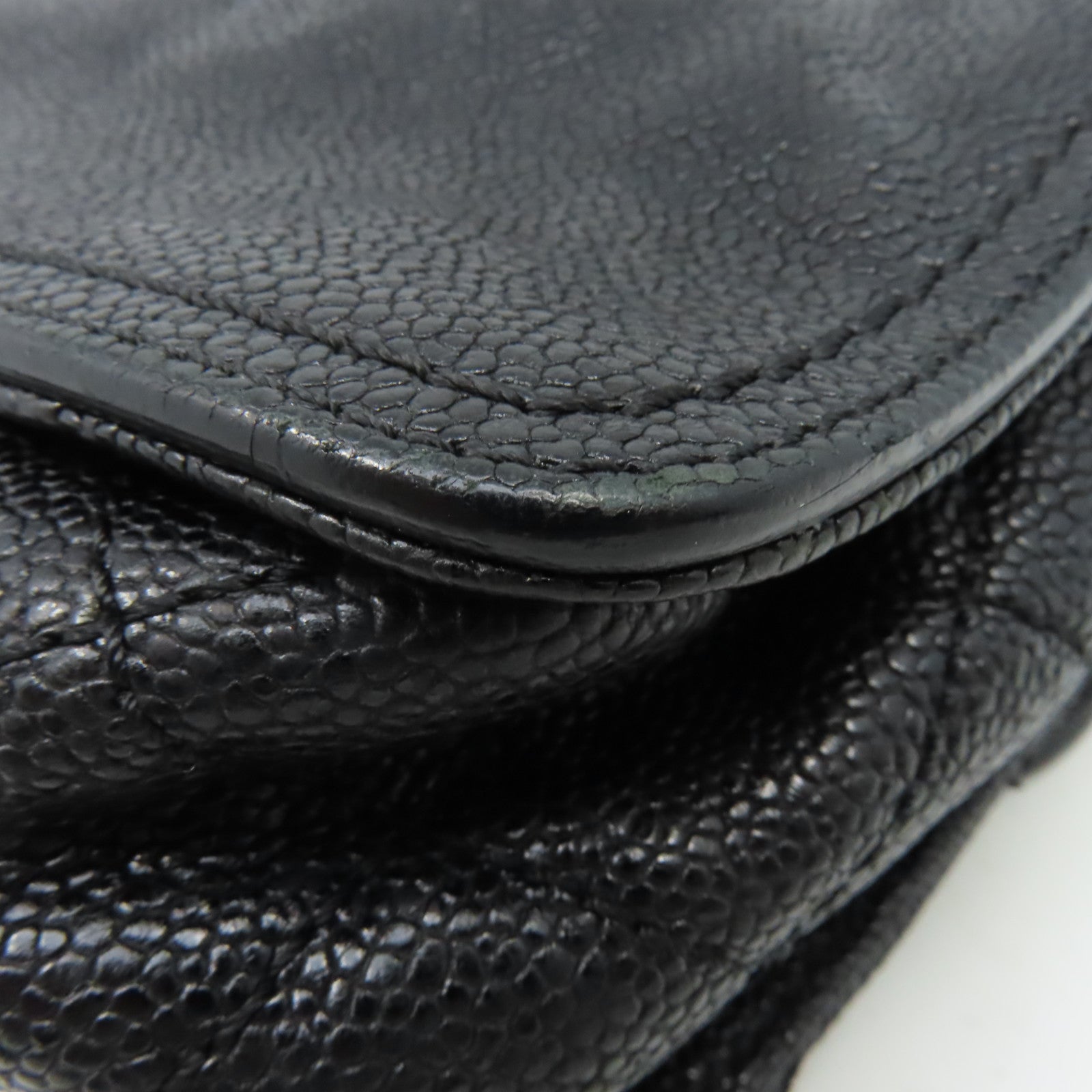 CHANEL 菱格Caviar皮革Chain Shoulder Bag金扣鏈帶肩背袋黑色
