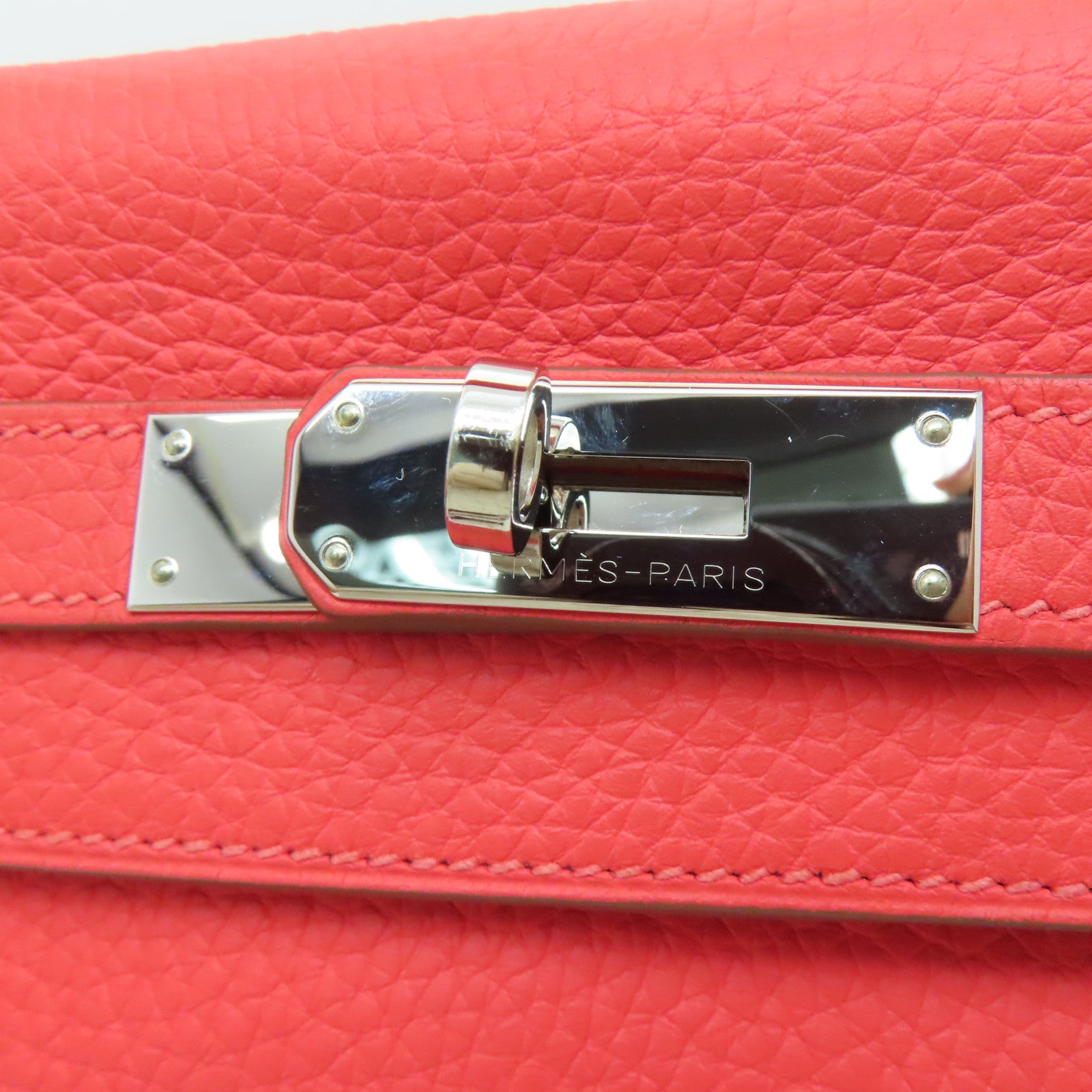 HERMES [Sharp Discount] Clemence Leather Kelly 28 Silver Buckle Hand Bag Pink/Rose Jaipur