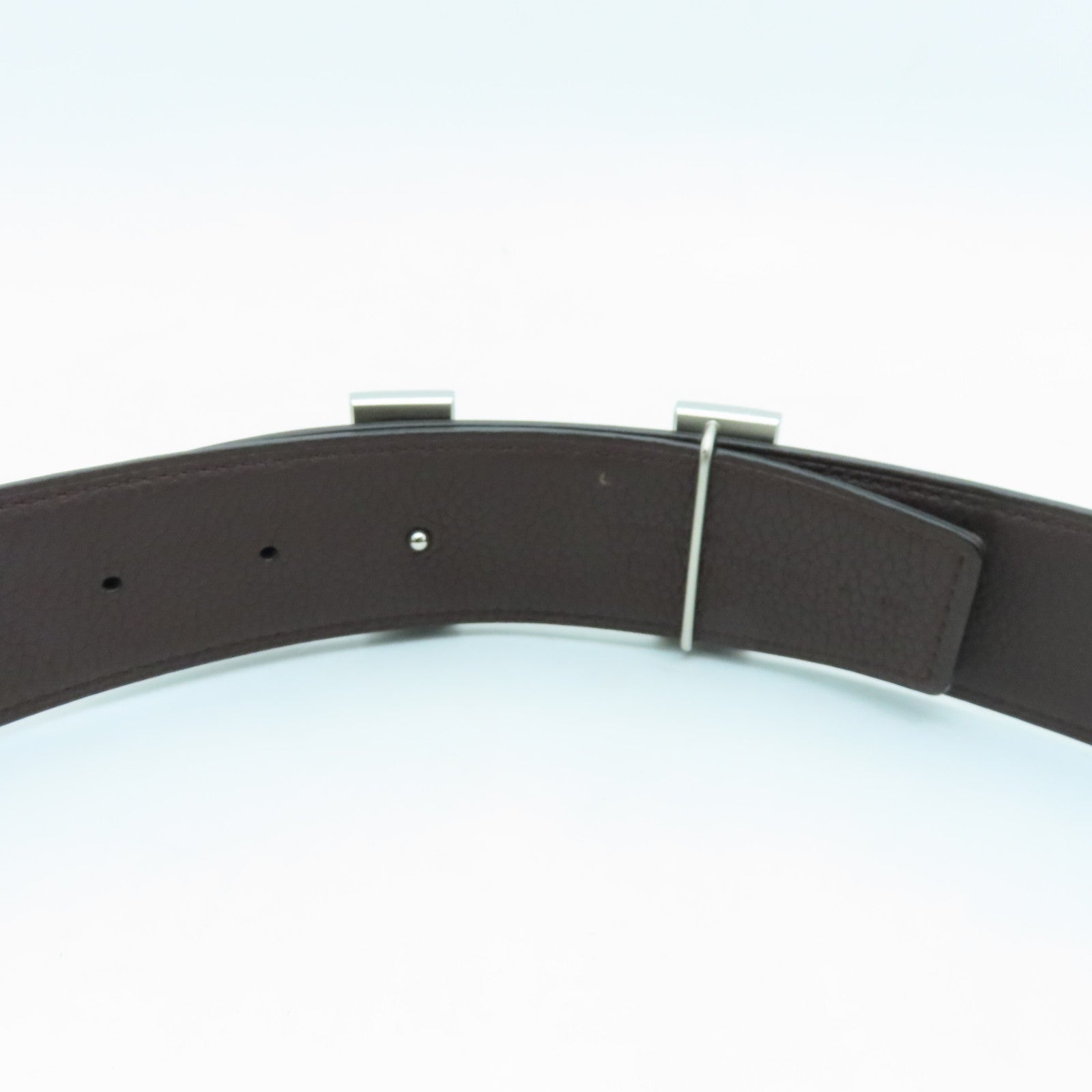 HERMES Swift Leather Belt 80cm Silver Buckle Black/Brown