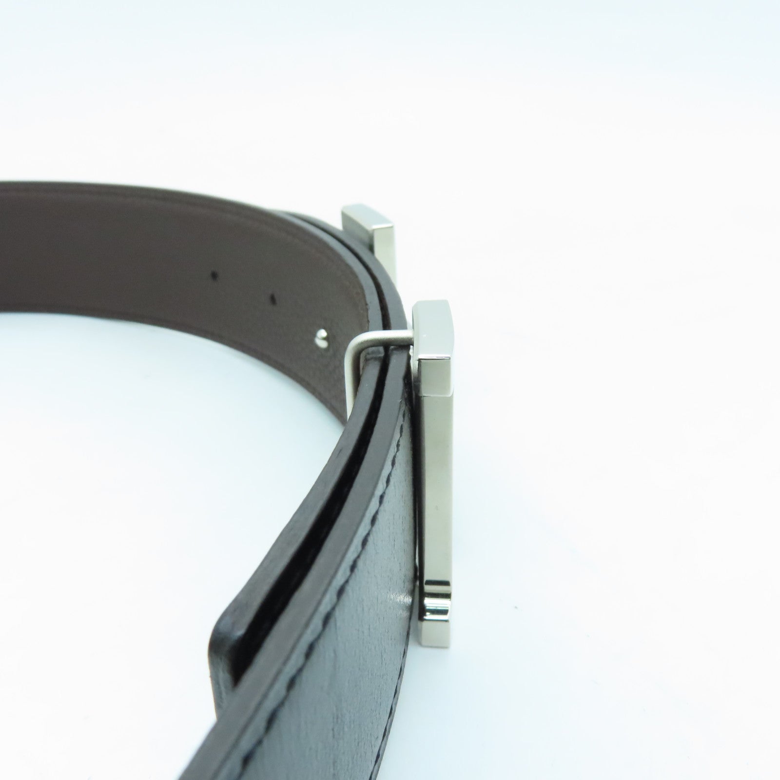 HERMES Swift Leather Belt 80cm Silver Buckle Black/Brown