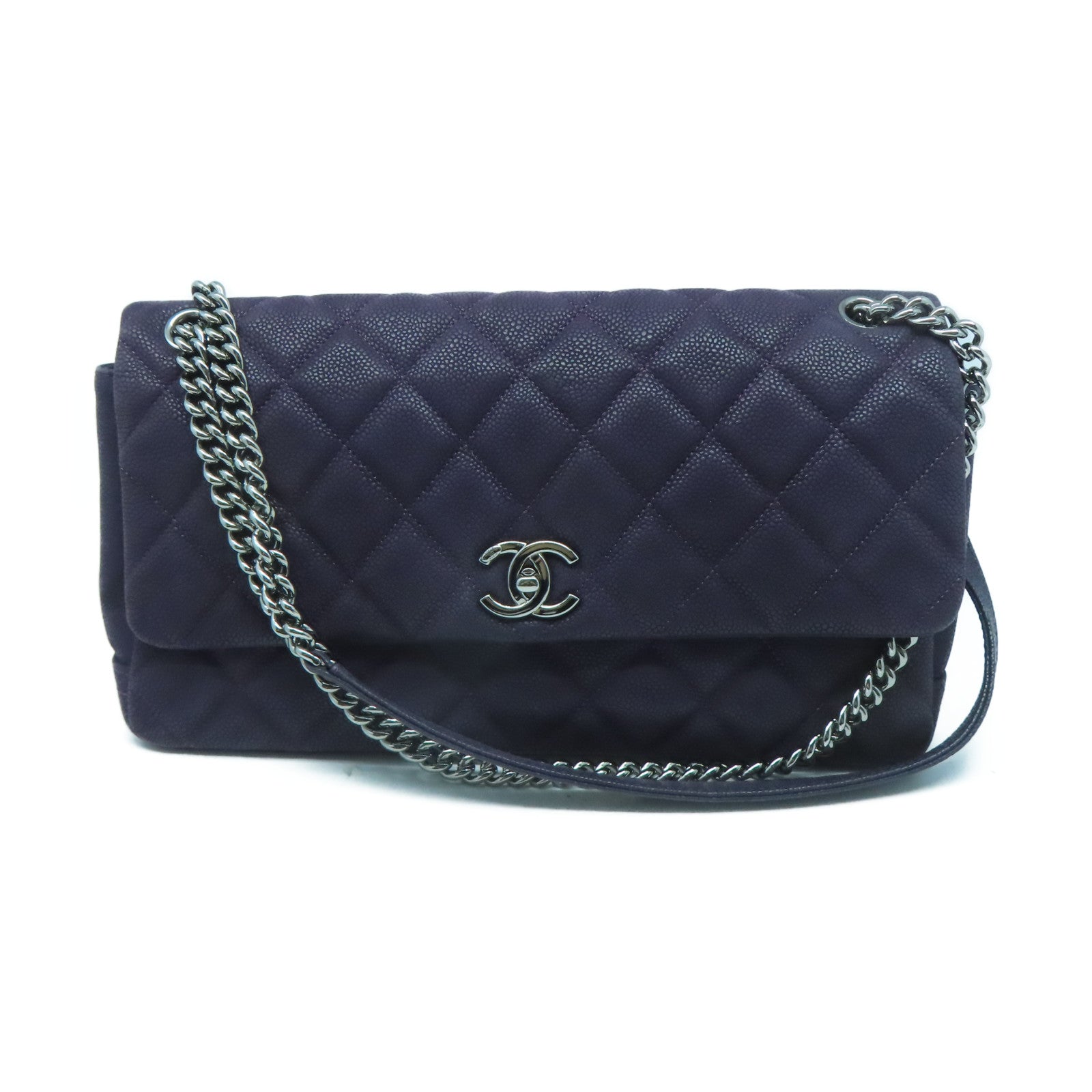 CHANEL 【激減優惠】菱格牛皮皮革Chain Shoulder銀扣手挽肩背兩用袋紫色