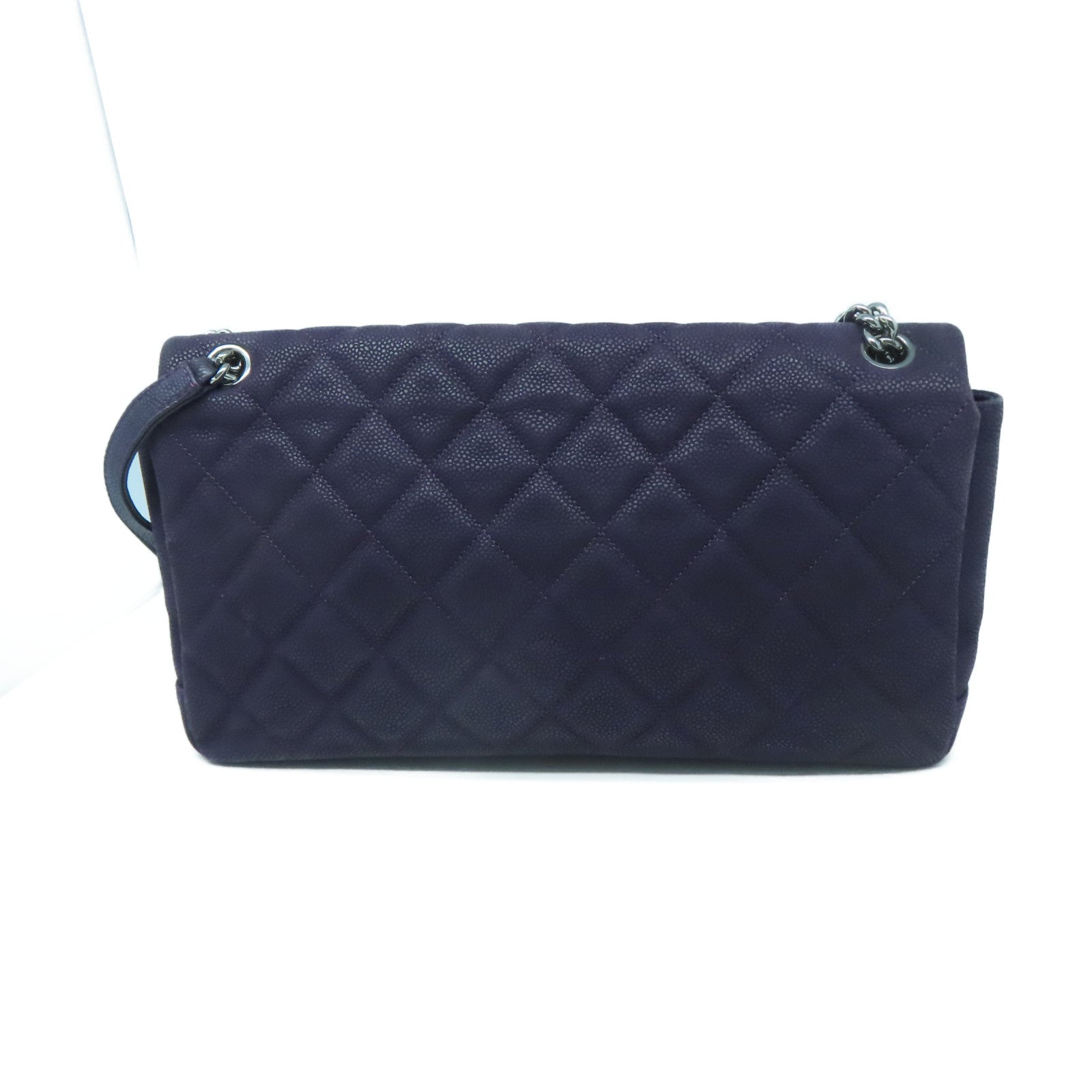 CHANEL 【激減優惠】菱格牛皮皮革Chain Shoulder銀扣手挽肩背兩用袋紫色
