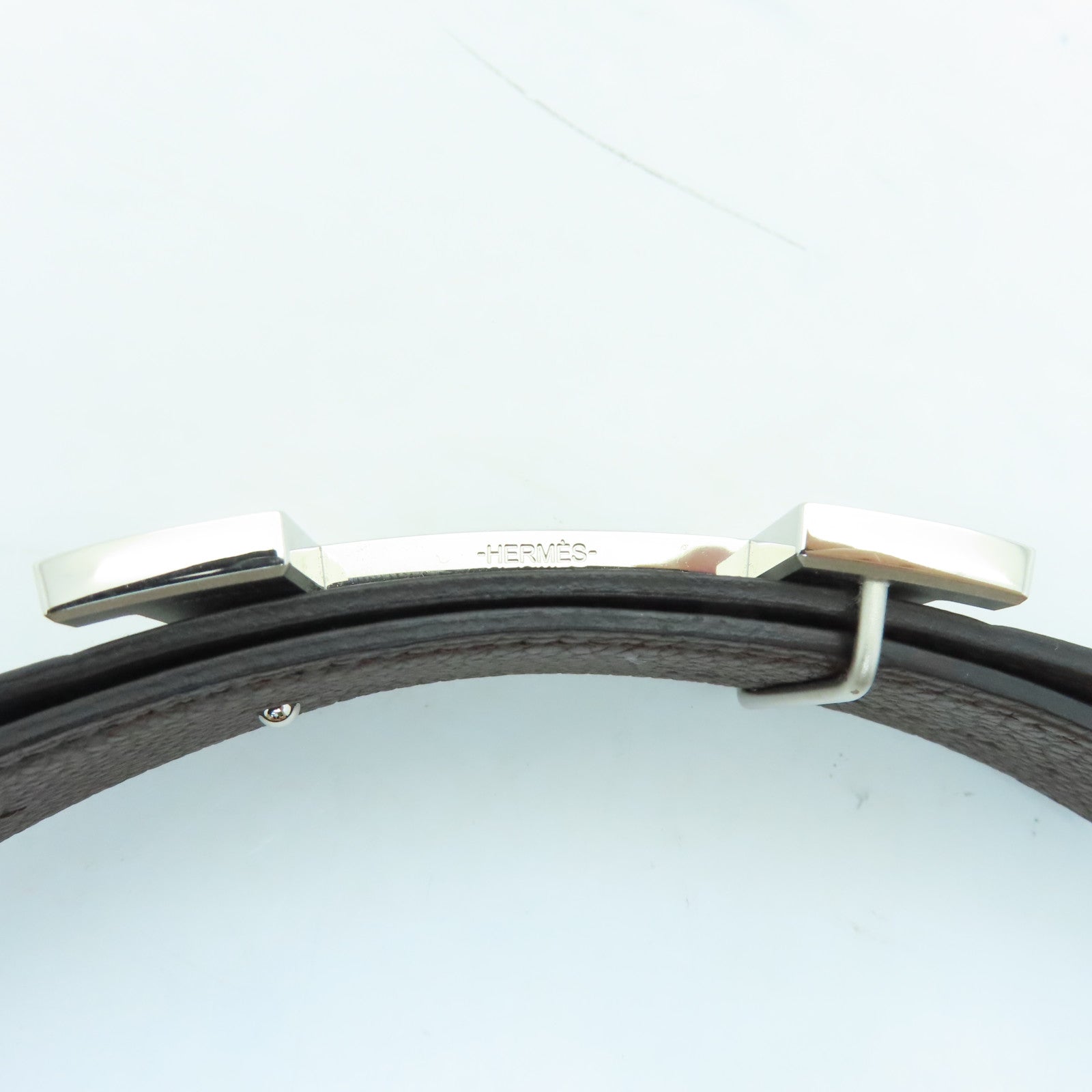 HERMES Swift Leather Belt 80cm Silver Buckle Black/Brown