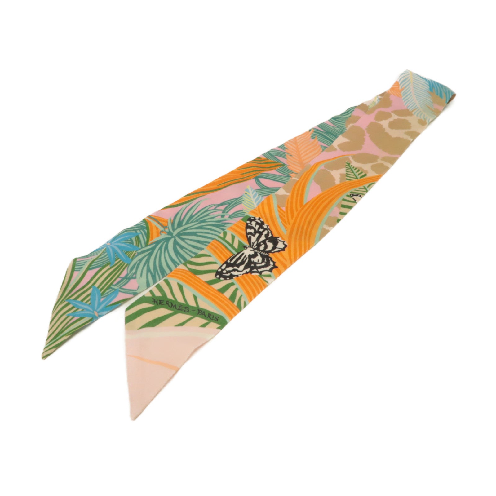 HERMES 絲質Twilly絲巾橙色/彩色