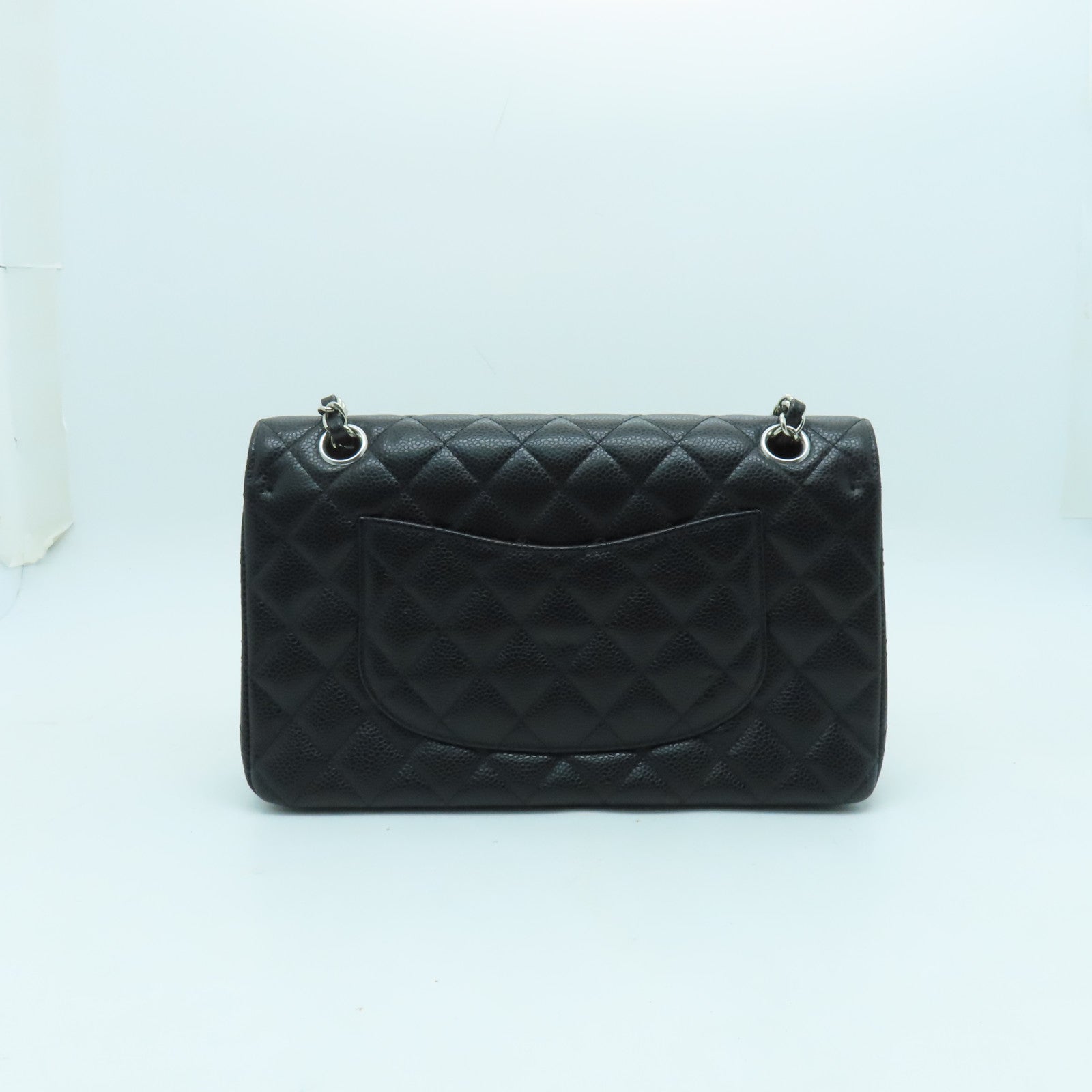 CHANEL 菱格Caviar皮革Classic 25cm银扣链带肩背袋黑色
