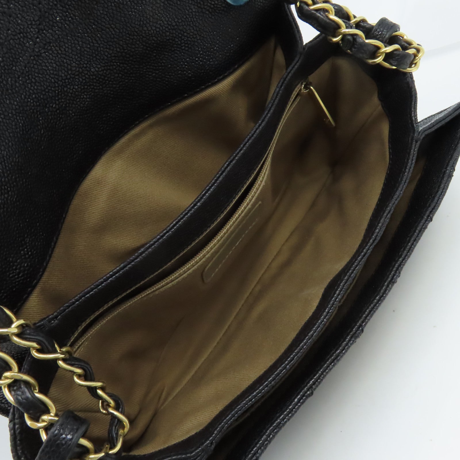 CHANEL 菱格Caviar皮革Chain Shoulder Bag金扣鏈帶肩背袋黑色