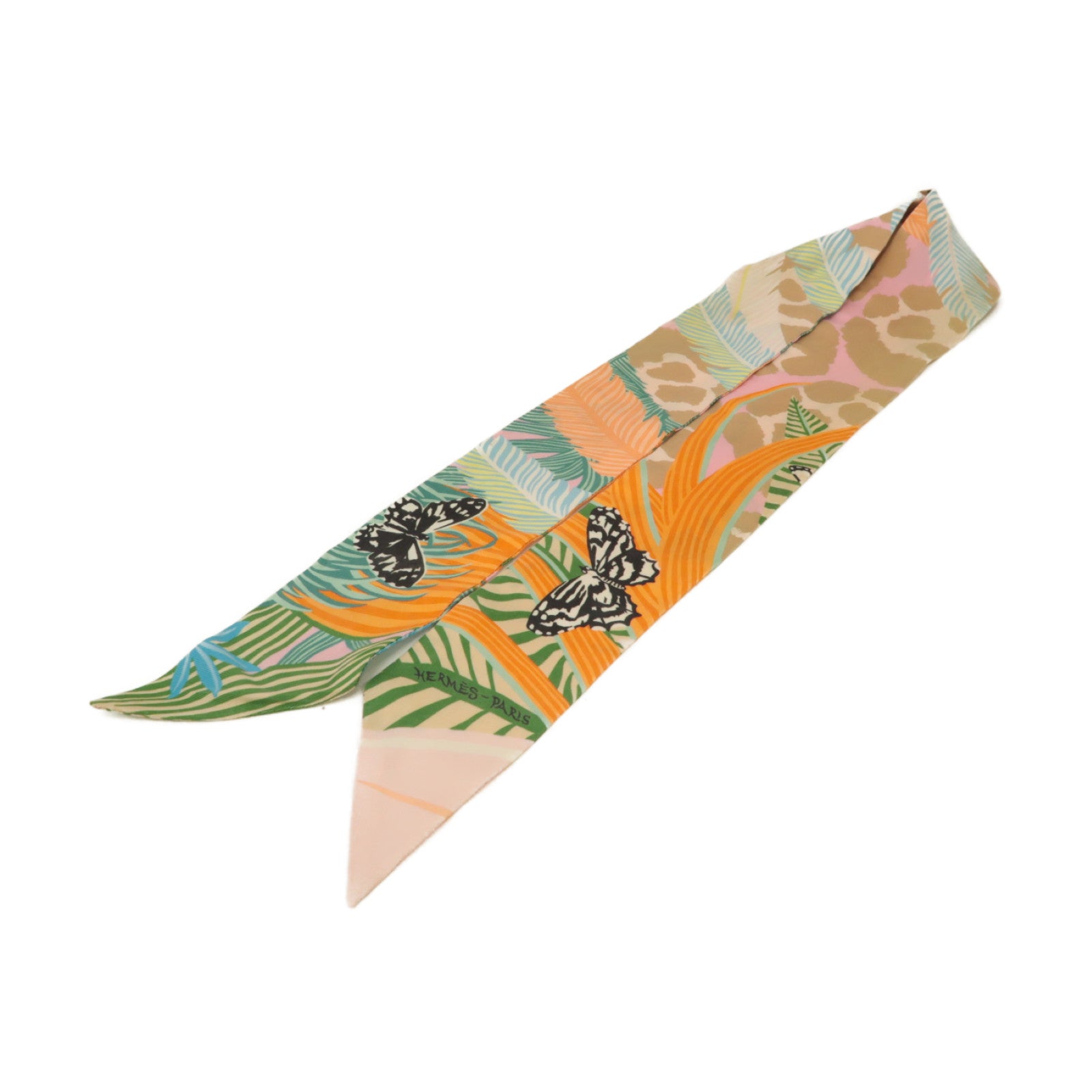 HERMES 絲質Twilly絲巾橙色/彩色