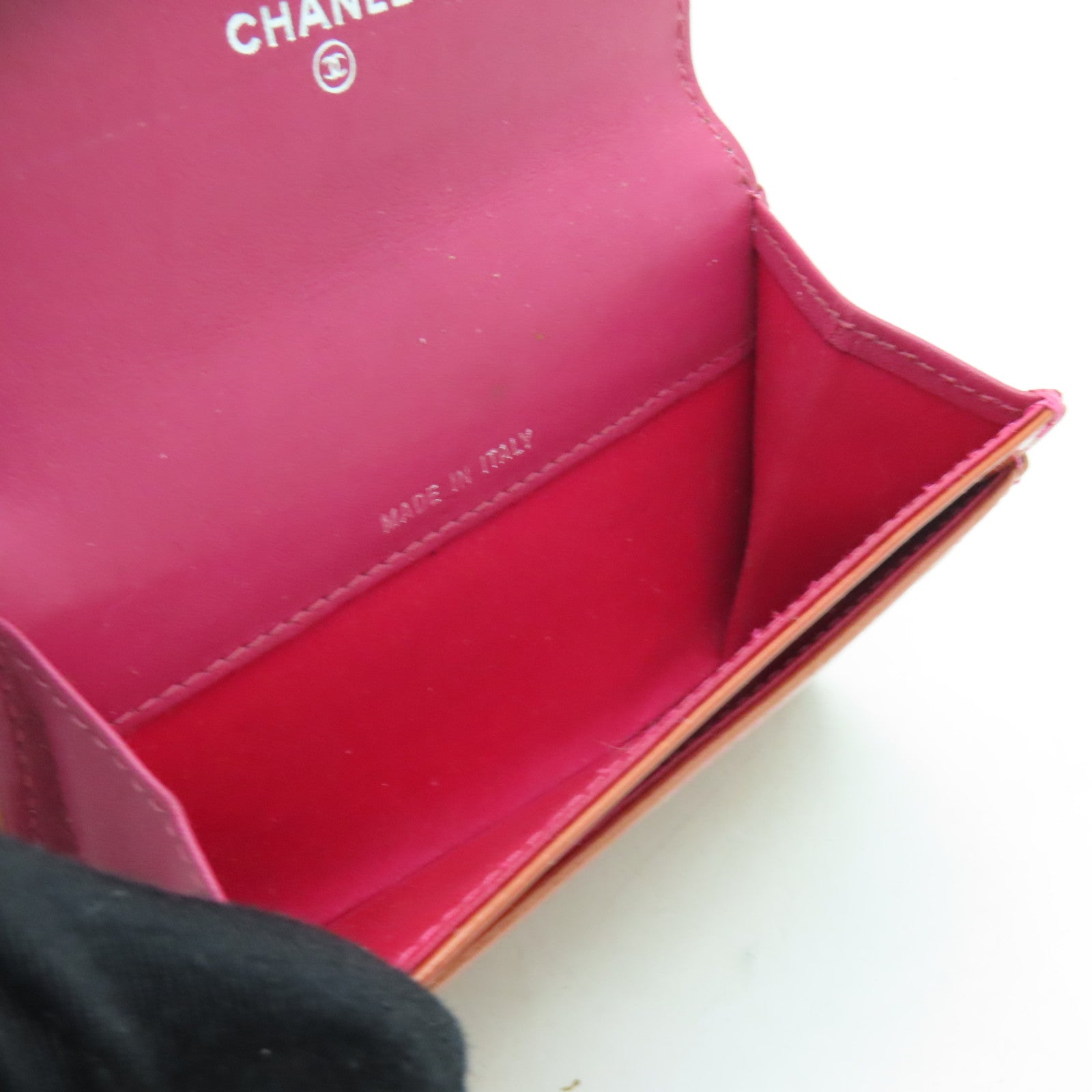 CHANEL 漆皮皮革Card Case銀扣卡片套橙色