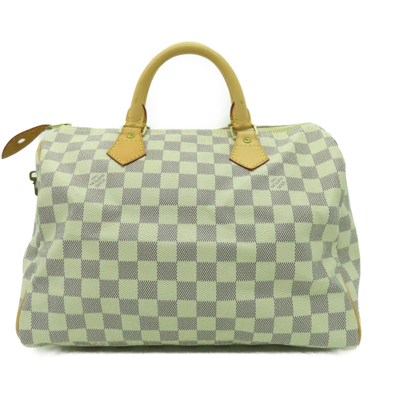 LOUIS VUITTON Damier Azur Speedy 25金扣手挽袋白色