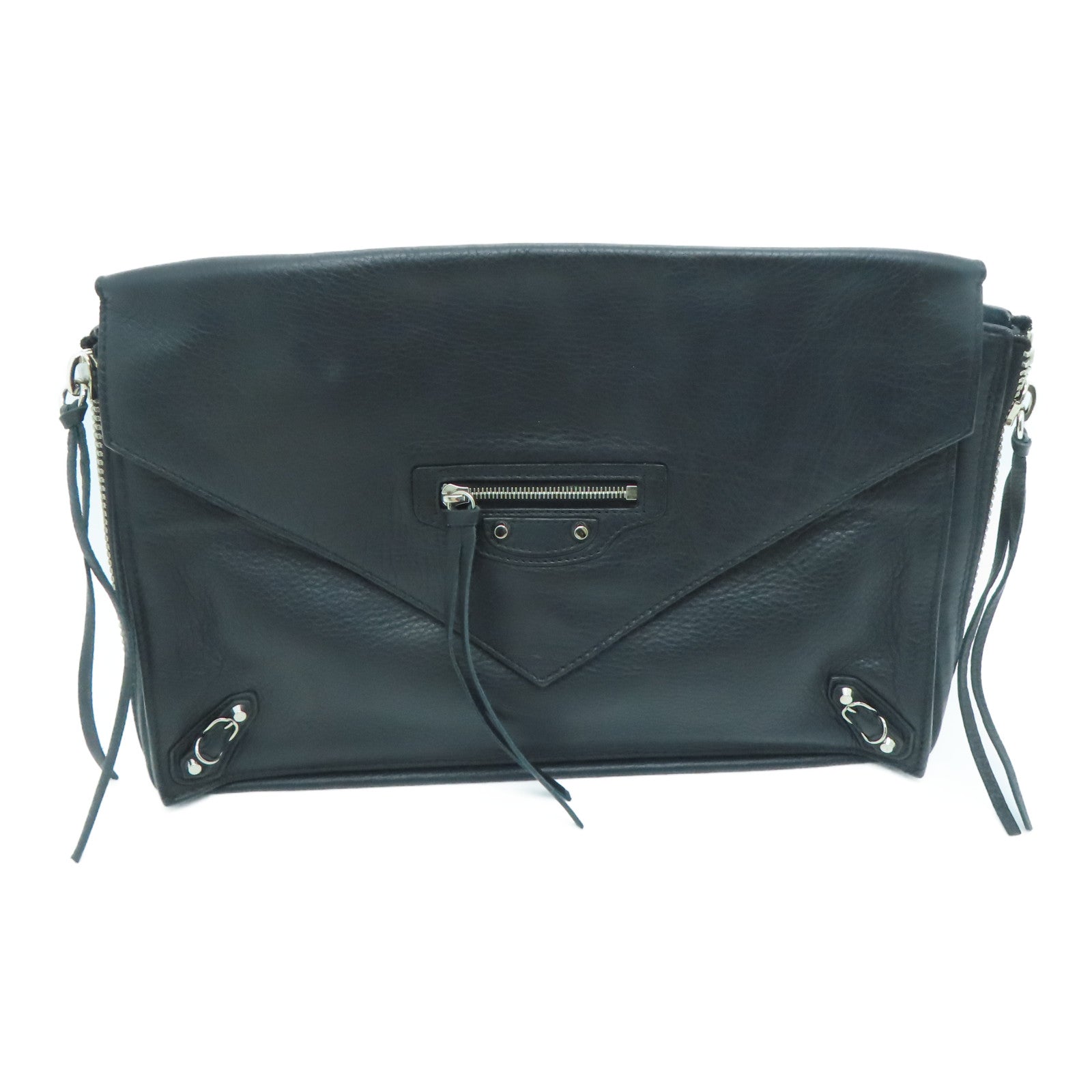 BALENCIAGA 羊皮皮革Clutch Bag银扣手拿包黑色