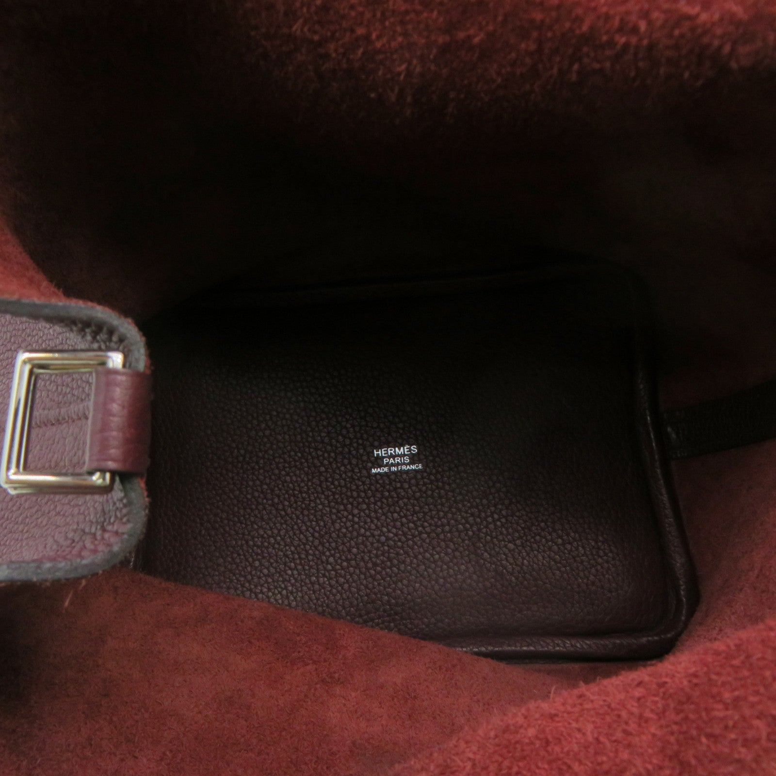 HERMES Clemence皮革Picotin PM银扣手挽袋Rouge H酒红色