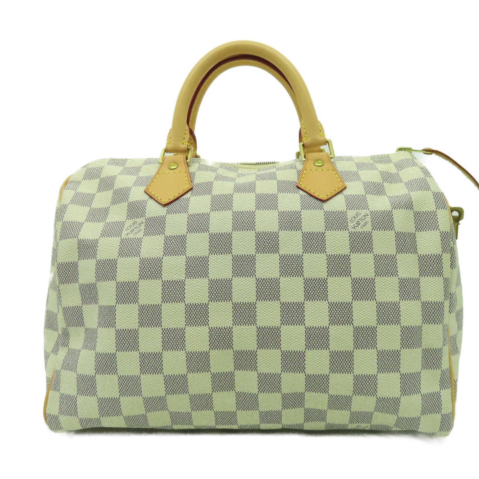 LOUIS VUITTON Damier Azur Speedy 25金扣手挽袋白色