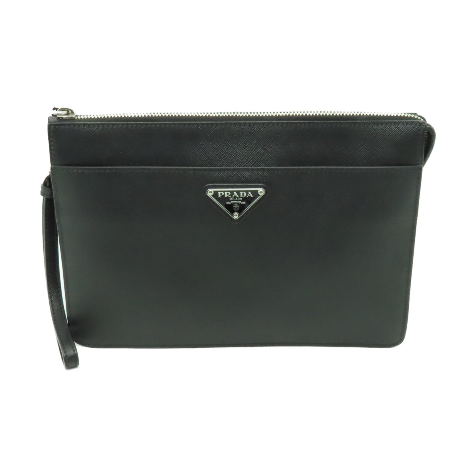 PRADA 牛皮皮革Clutch Bag銀扣手拿包黑色