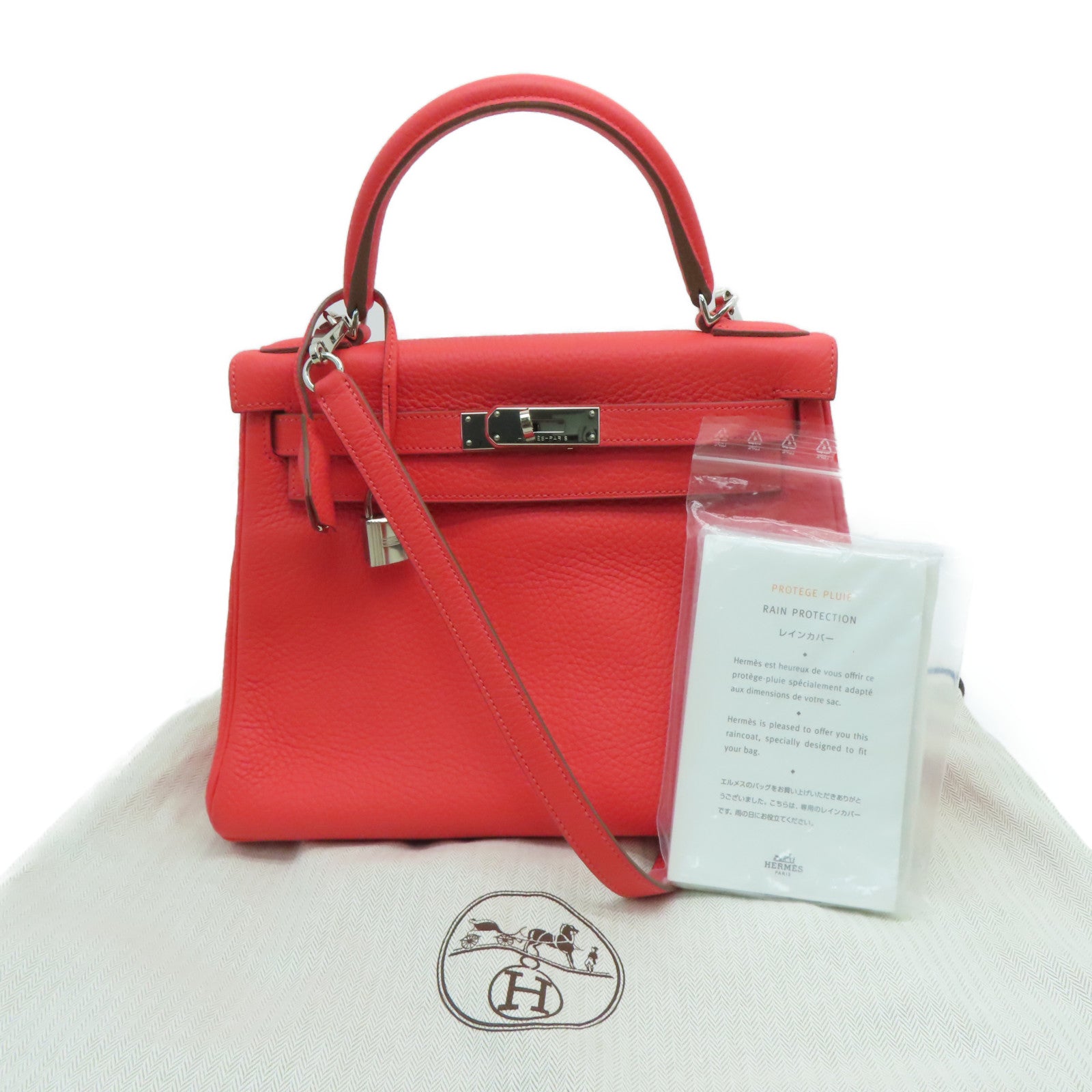 HERMES [Sharp Discount] Clemence Leather Kelly 28 Silver Buckle Hand Bag Pink/Rose Jaipur