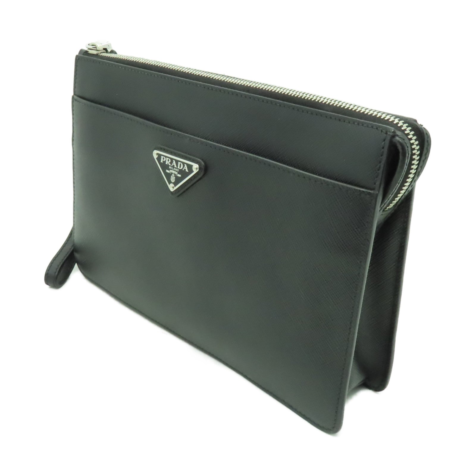 PRADA 牛皮皮革Clutch Bag銀扣手拿包黑色