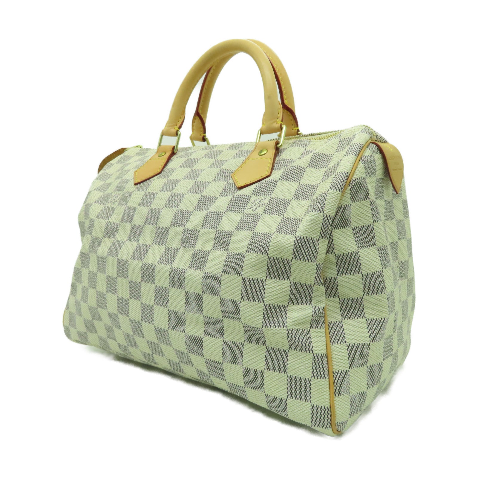 LOUIS VUITTON Damier Azur Speedy 25金扣手挽袋白色