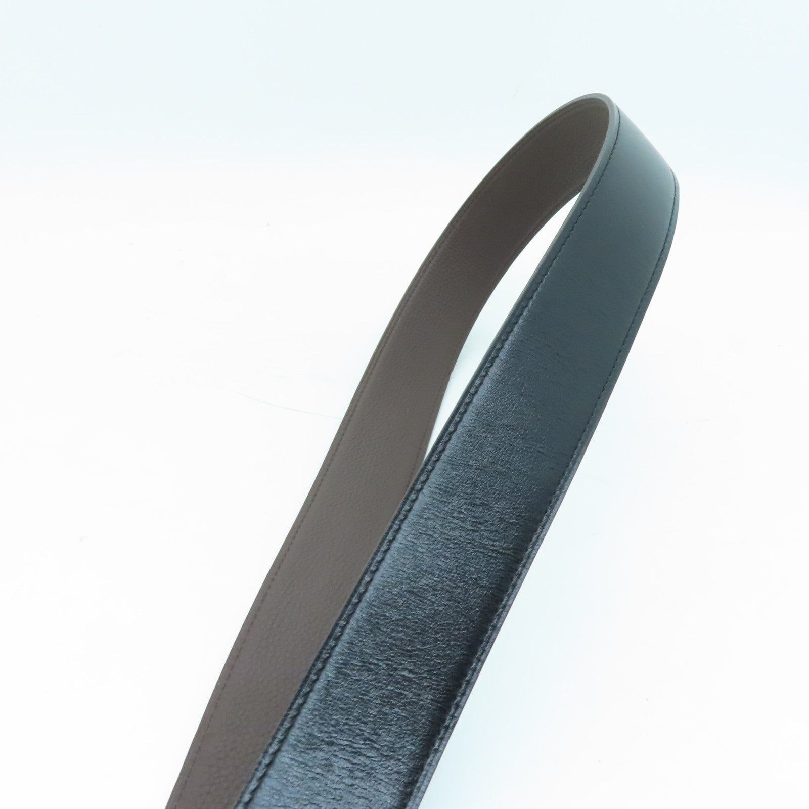 HERMES Swift Leather Belt 80cm Silver Buckle Black/Brown