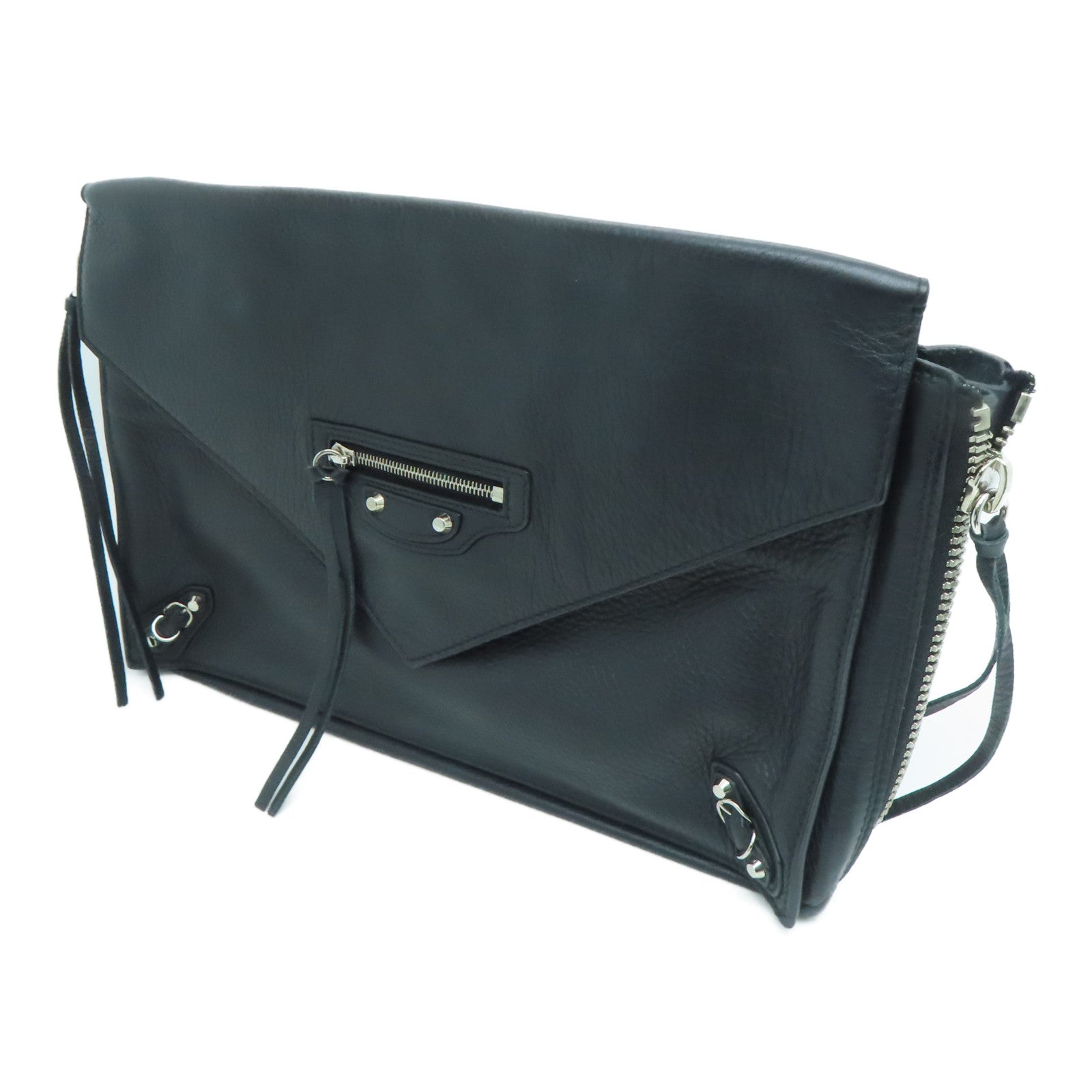 BALENCIAGA 羊皮皮革Clutch Bag银扣手拿包黑色