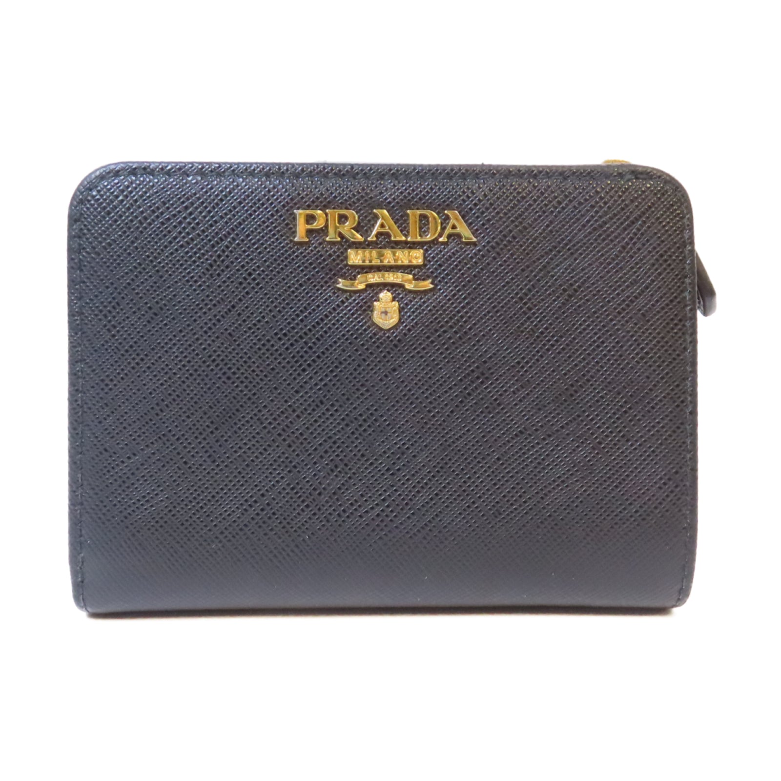 PRADA Saffiano皮革Wallet金扣錢包黑色