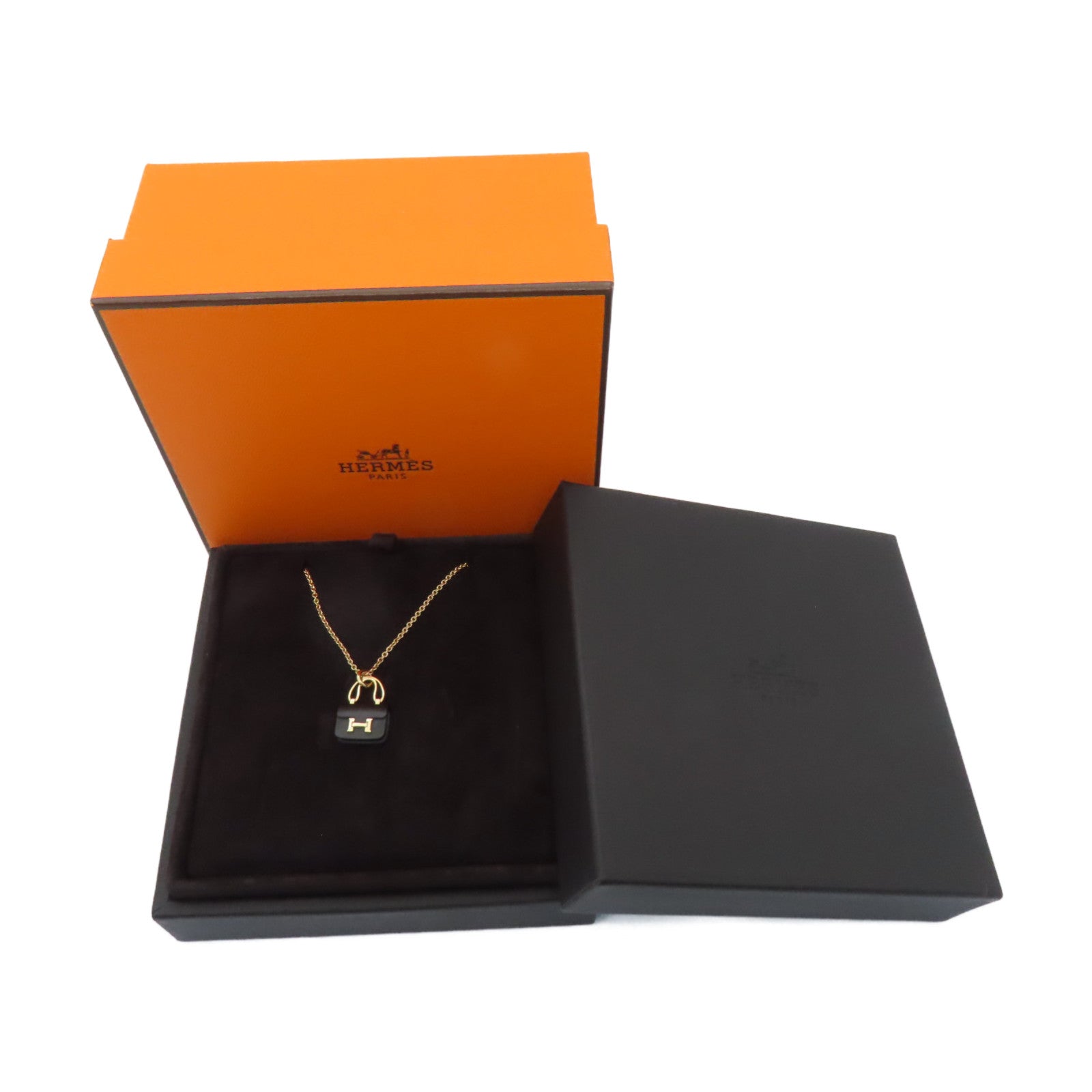 HERMES 18K玫瑰金Amulettes Constance Pendant黑翡翠項鍊黑色