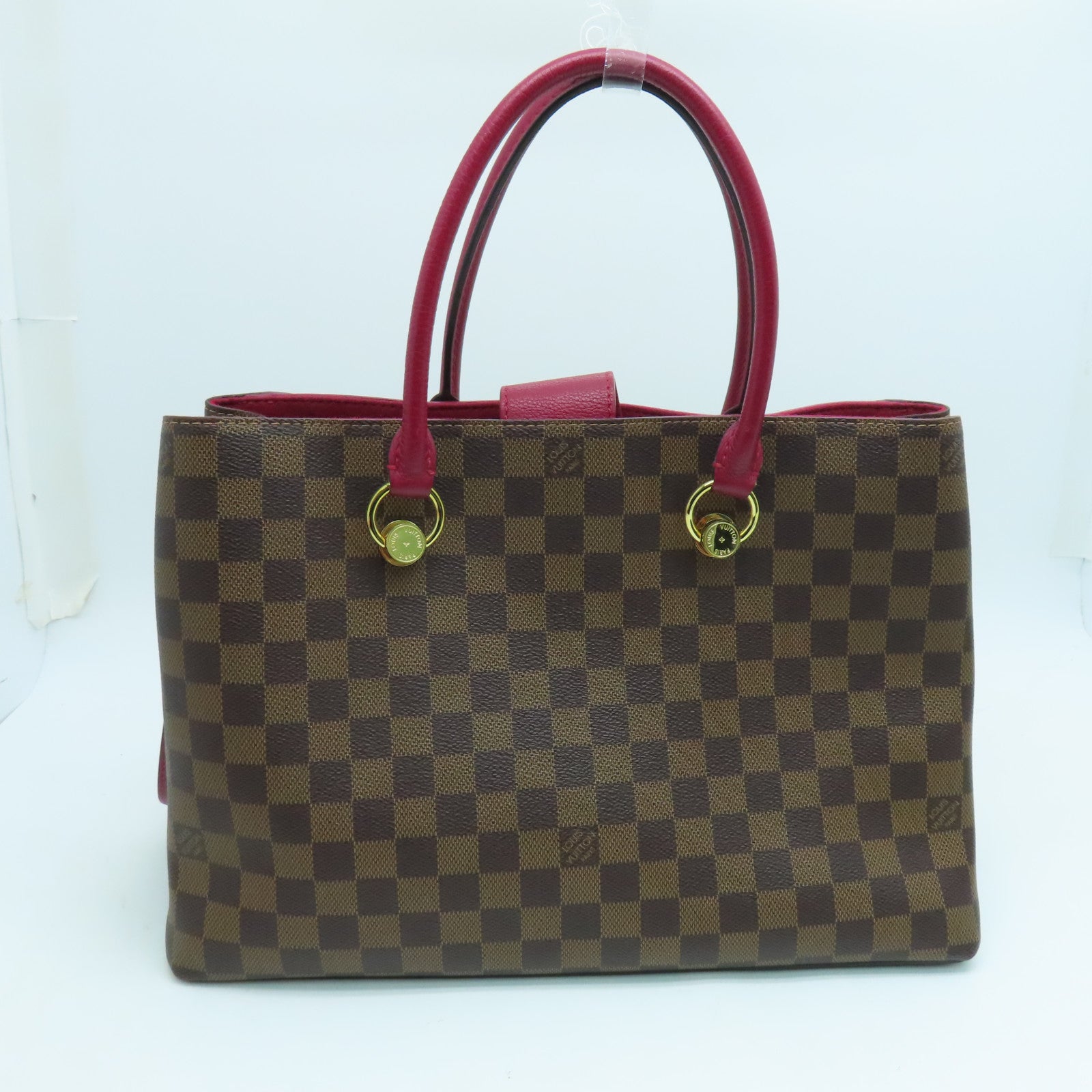 LOUIS VUITTON Damier Riverside金扣手挽肩背两用袋啡色/酒红色