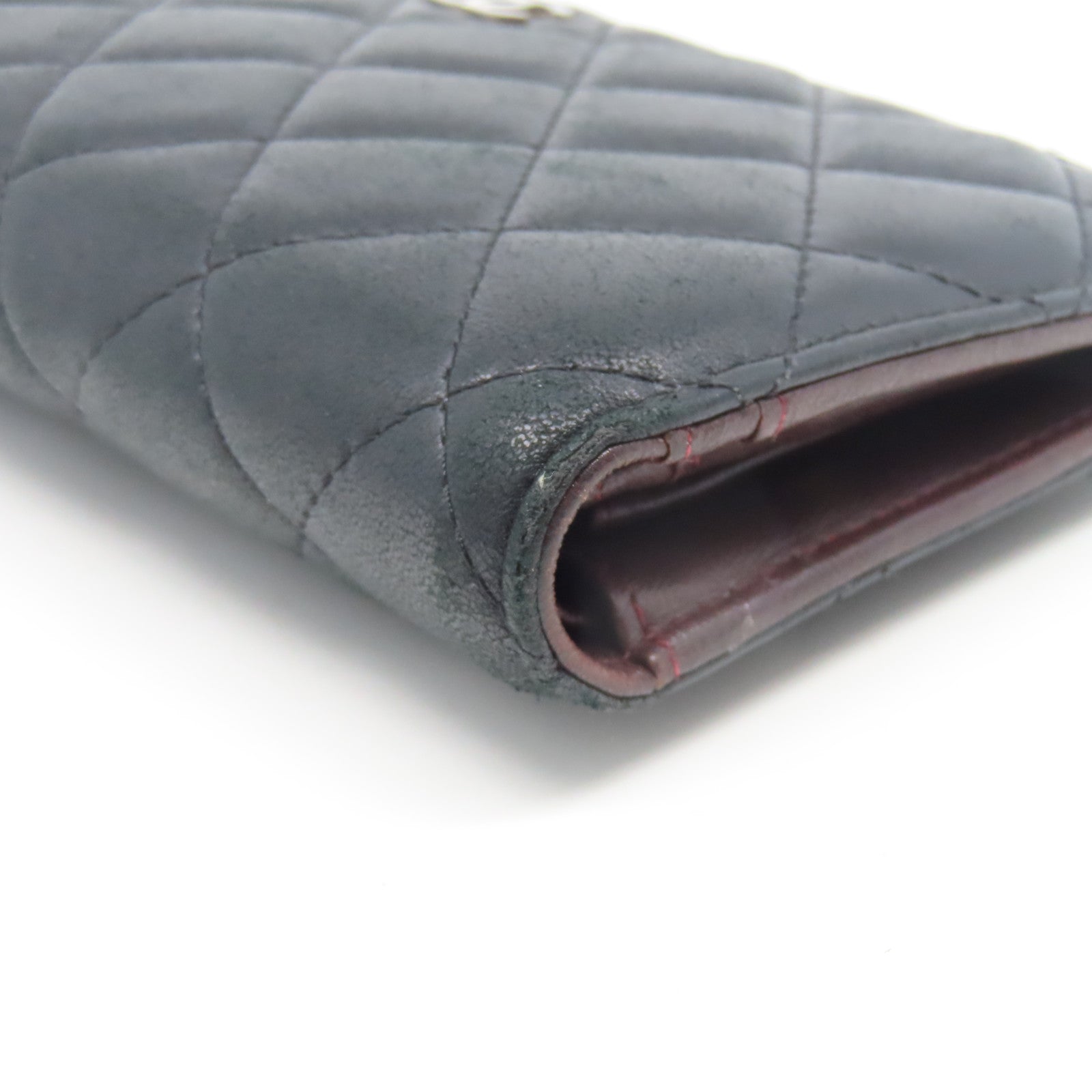 CHANEL 菱格牛皮皮革Long Wallet銀扣長錢包黑色
