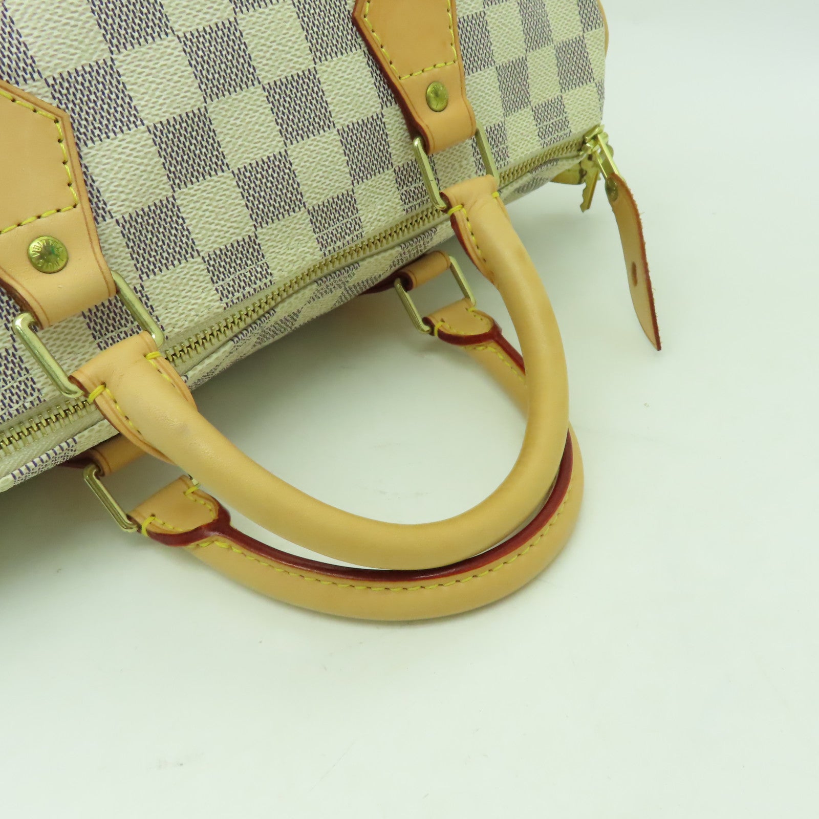 LOUIS VUITTON Damier Azur Speedy 25金扣手挽袋白色
