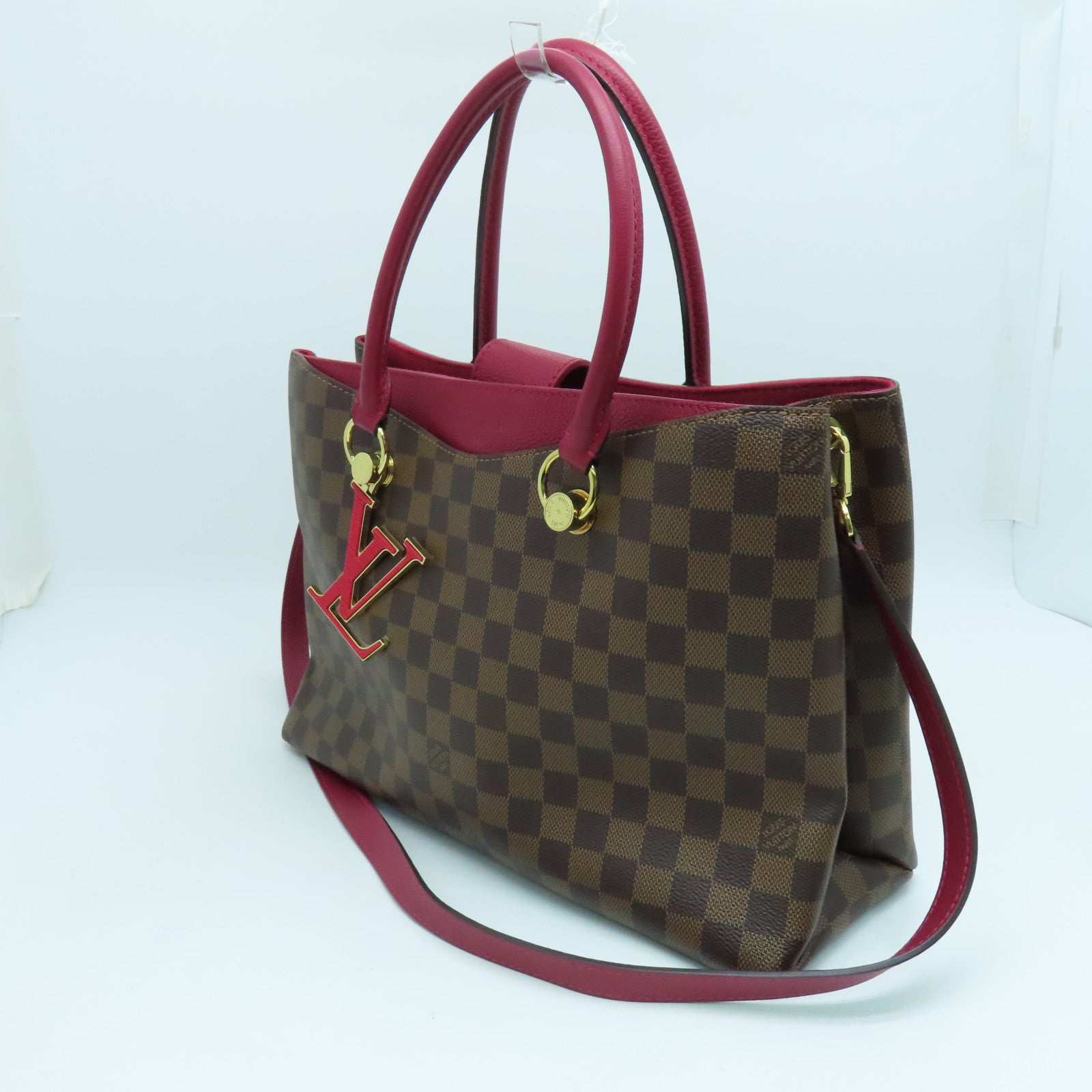 LOUIS VUITTON Damier Riverside金扣手挽肩背两用袋啡色/酒红色