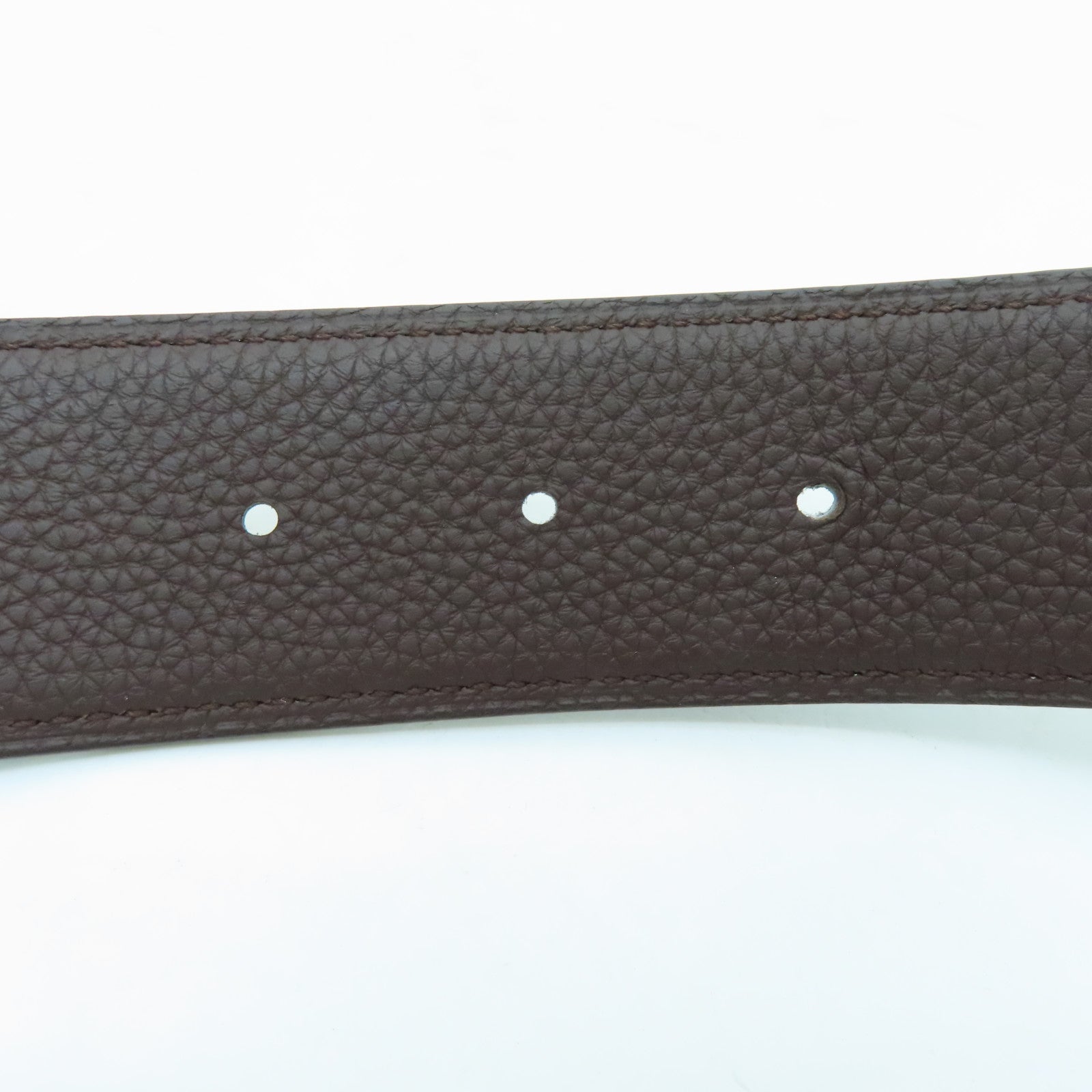 HERMES Swift Leather Belt 80cm Silver Buckle Black/Brown