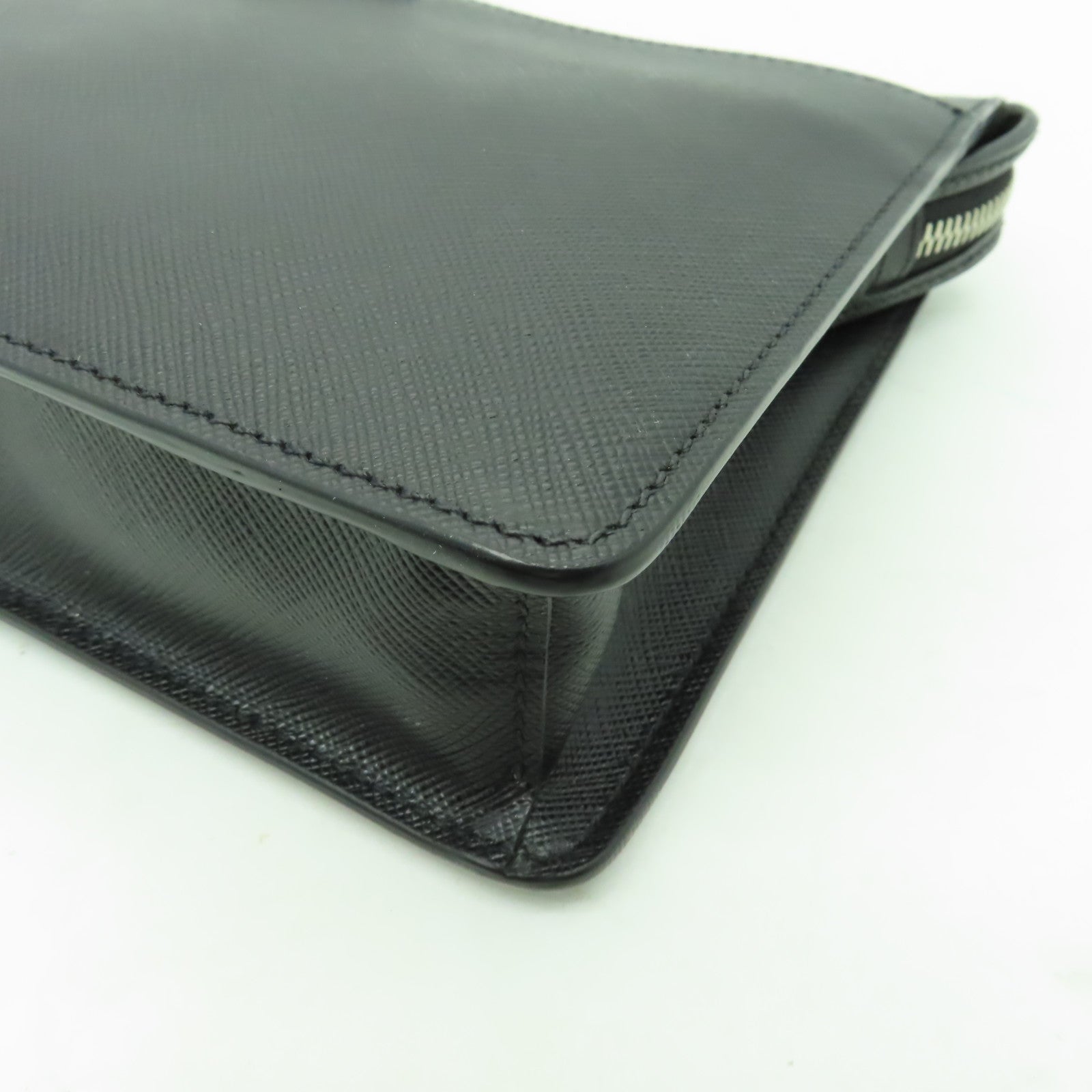 PRADA 牛皮皮革Clutch Bag銀扣手拿包黑色