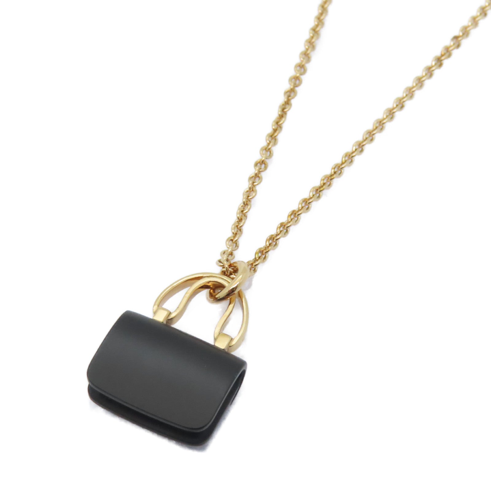 HERMES 18K玫瑰金Amulettes Constance Pendant黑翡翠項鍊黑色